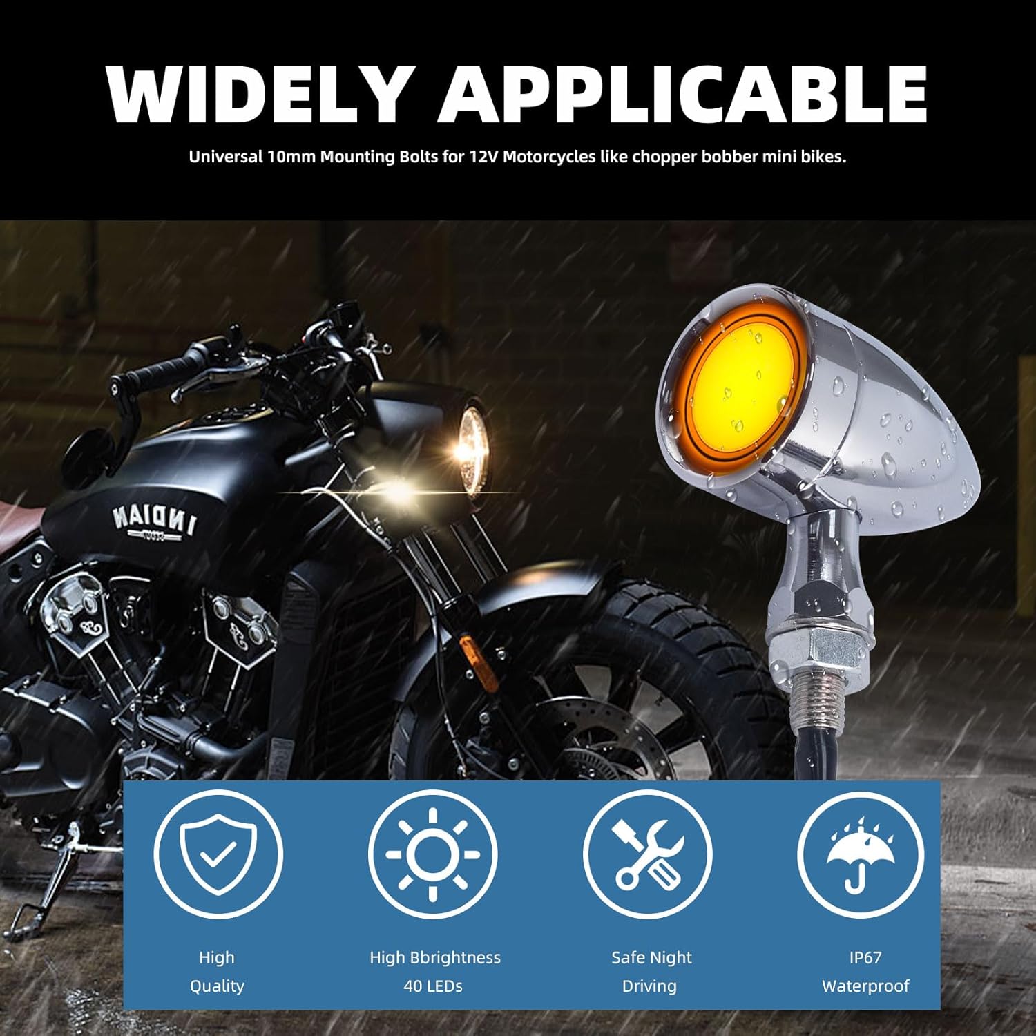 Motorcycle Bullet Turn Signals LED Front Rear Lights 4 PCS, 40 LEDs Retro Switchback Running Turn Brake Light Blinkers Universal Fit Harley Chopper Bobber Sporsters Suzuki Honda -Chrome