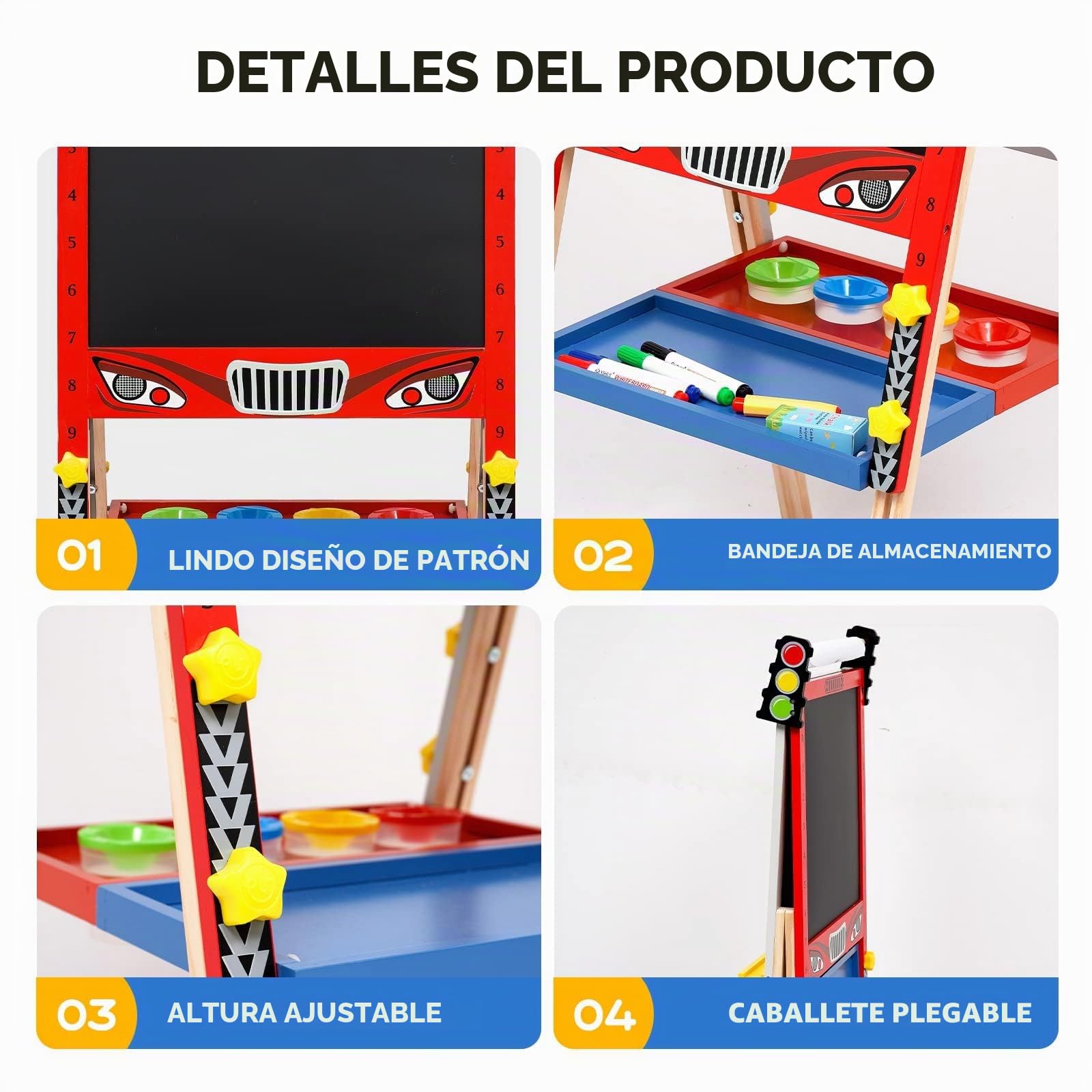 Pizarra Infantil Caballete para Niños Diseño de lazo Pizarra Blanca y Altura Ajustable Tablero de Dibujo de Doble Cara para Niños (Rojo)
