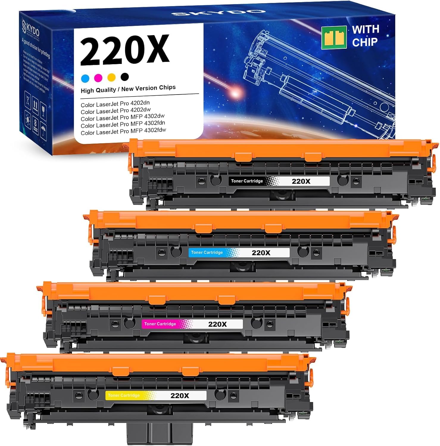 220X Tóner con Chip Compatible para HP 220X W2200X 220A Cartucho de Tóner para Color LaserJet Pro 4202dn 4302fdn MFP 4302dw 4302fdw 4202dw 4202dn 4302fdn, Toner W2200X W2201X W2202X W2203X