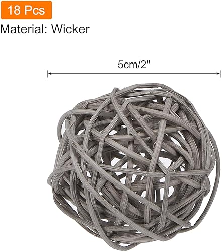 Miniatura 2 de MECCANIXITY 18 bolas decorativas de mimbre de ratán de 2 pulgadas para rellenos de jarrones, bodas, jardines, fiestas de pasillo, color gris