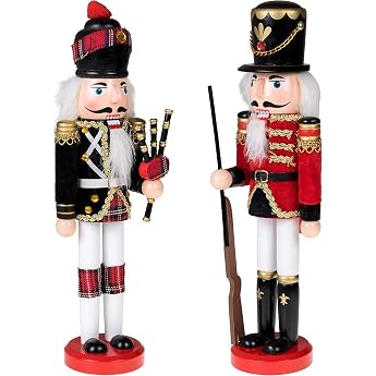 KAHEIGN 2 x Nutcracker Figures Wooden Soldiers 30 cm Traditional Christmas Decoration Made of Pine Wood for Home Christmas Decoration Christmas Decoration