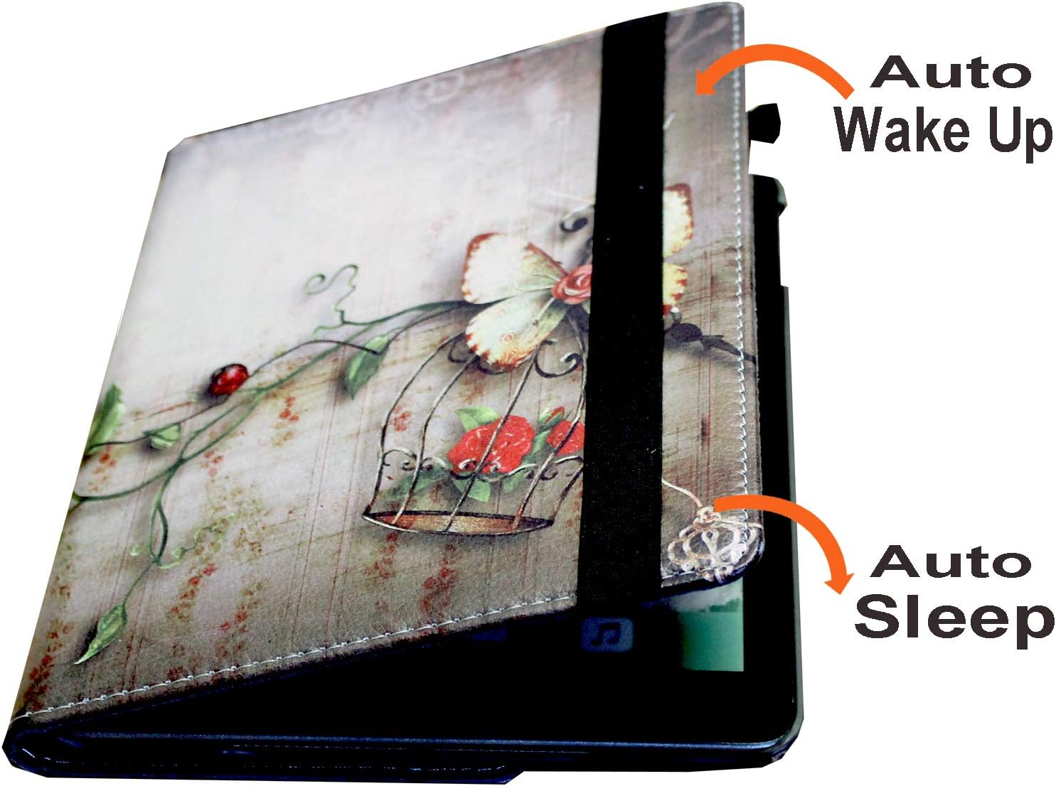Smart Case for iPad 5th / 6th Generation (9.7") with Pencil Holder, Rotating Stand Magnetic Auto Wake Up/Sleep Cover for 2017/2018 iPad 9.7 Model A1893 A1954 A1822 A1823 (Butterfly Flower)