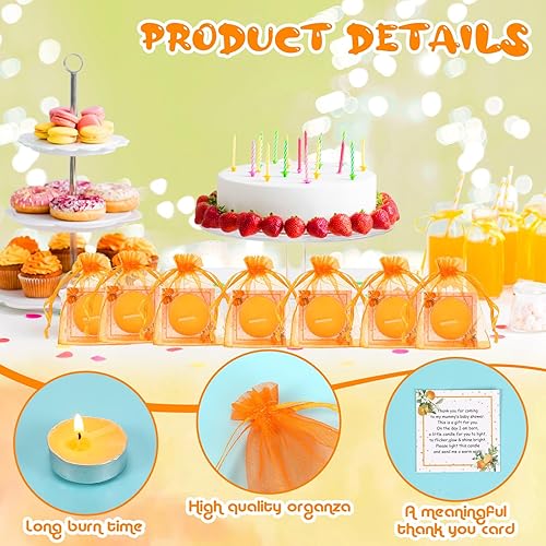 Miniatura 3 de MTLEE 50 juegos de recuerdos de fiesta Little Cutie Baby Shower – Incluye 50 velas de té, 50 etiquetas de agradecimiento y 50 bolsas de regalo de