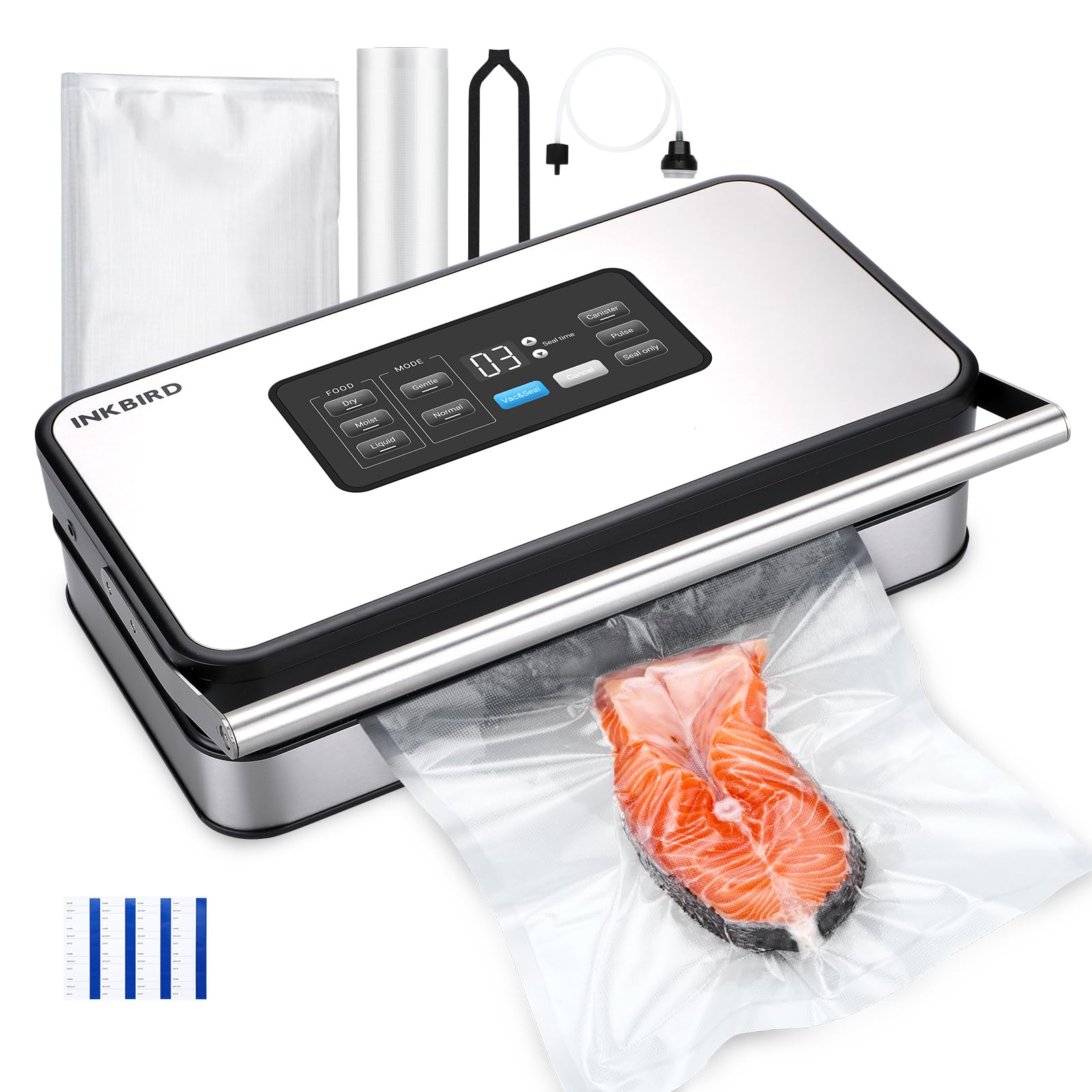 INKBIRD Food Vacuum Sealer Machine with Dual Pump,160 Watts Food Vacuum Sealer with Dry/Moist/Liquid Mode,Countdown LED & Detachable Design, Built-in Cutter and Bag Storage,Overheat Protection