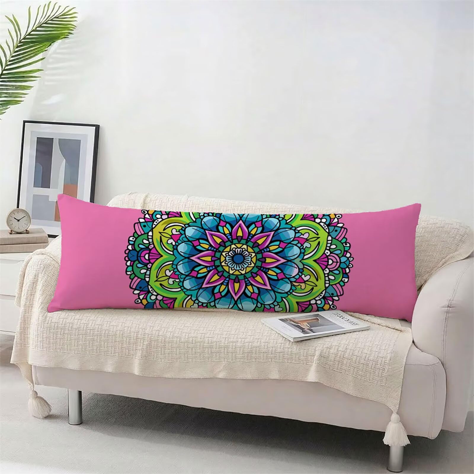 Funda de Almohada 180 cm Rosa Protector Almohada 60x180cm Suave Terciopelo Funda Cojin, Mandala Long Pillowcase Transpirable, con Cierre de Cremallera Lateral Cushion Covers para Dormir de Lado bz-670