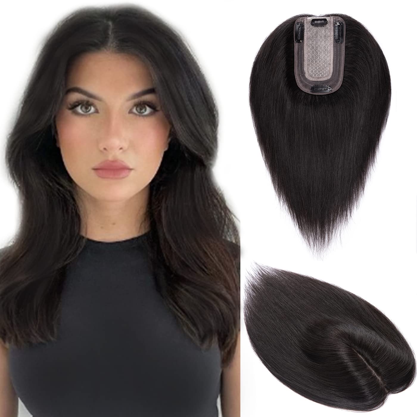 Real Human Hair Topper Clip-in Silk Base 150 Density 6x7 65g 14in Silk Base Human Hair Topper (with clips) – Jewell Clip main image 3