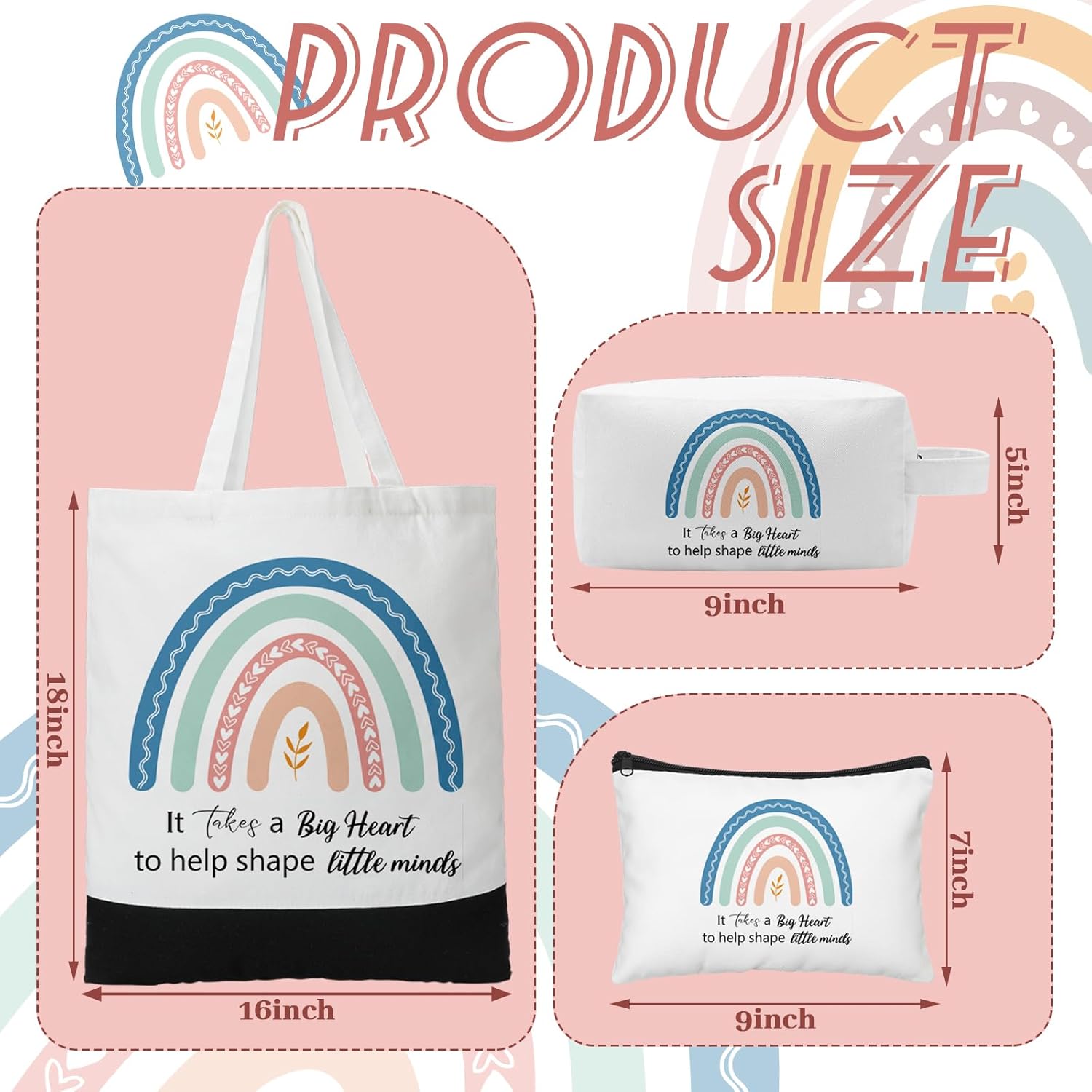 Aliceset 6 Pcs Valentine's Day Teacher Appreciation Gifts Teacher Tote Bag for Women Canvas Tote and Makeup Bag Thank You Gifts Reusable Retirement from Student - Image 4