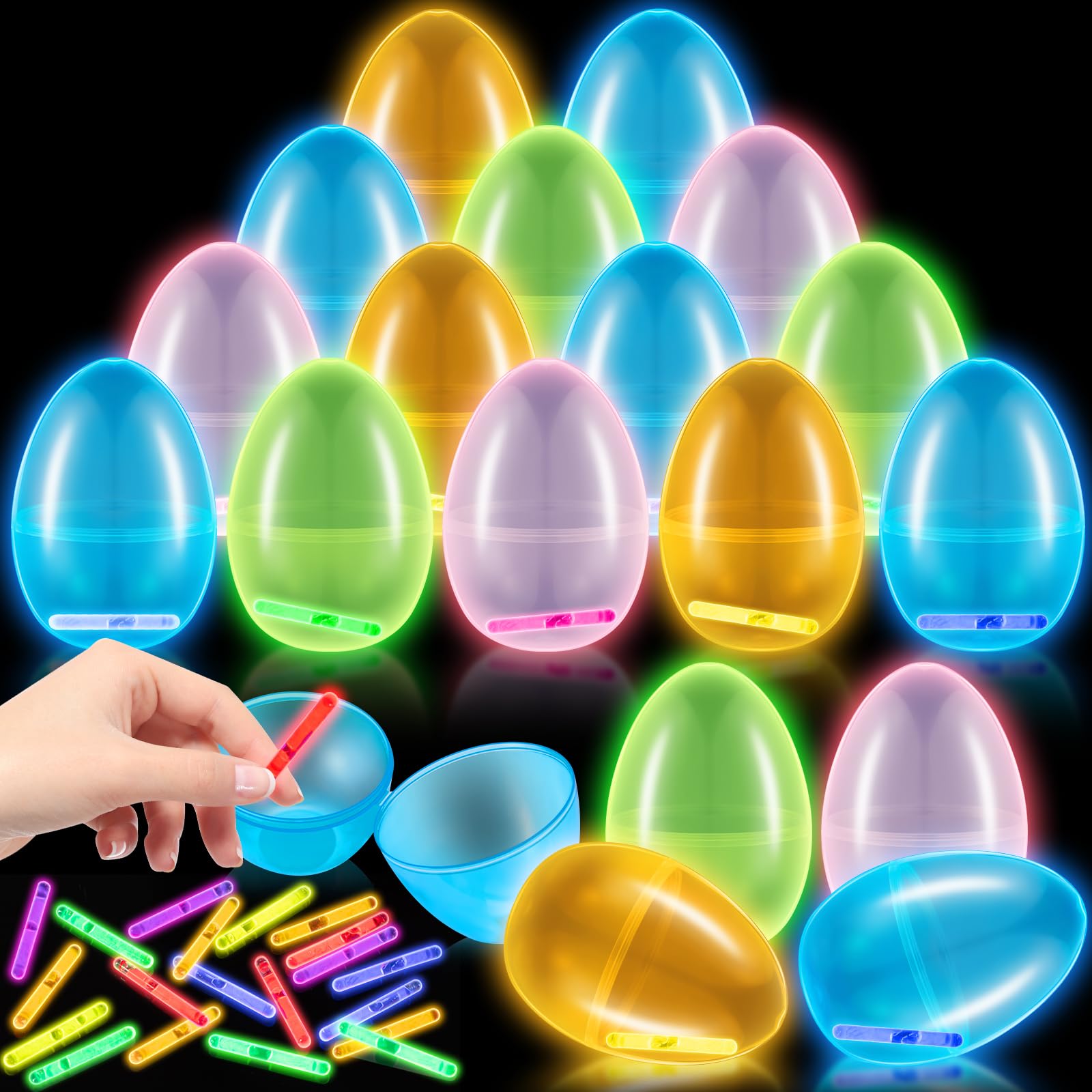 36 Pcs Easter Glow Eggs Light up Easter Eggs Clear Easter Eggs with 72 Mini Glow Sticks 3.23in Glow in the Dark Easter Eggs for Easter Party Toys for Gift Baskets or Egg Hunt Decor