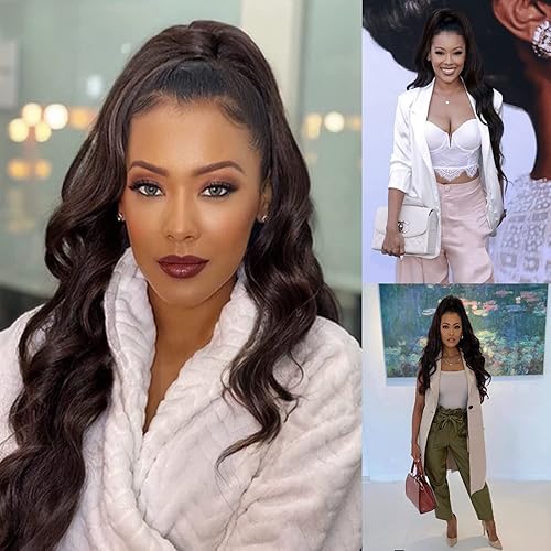 CINHOO Cola de caballo sintética con clip de 24 pulgadas de largo, con cordón, extensión de cola de caballo rizada ondulada para mujer (24 pulgadas,