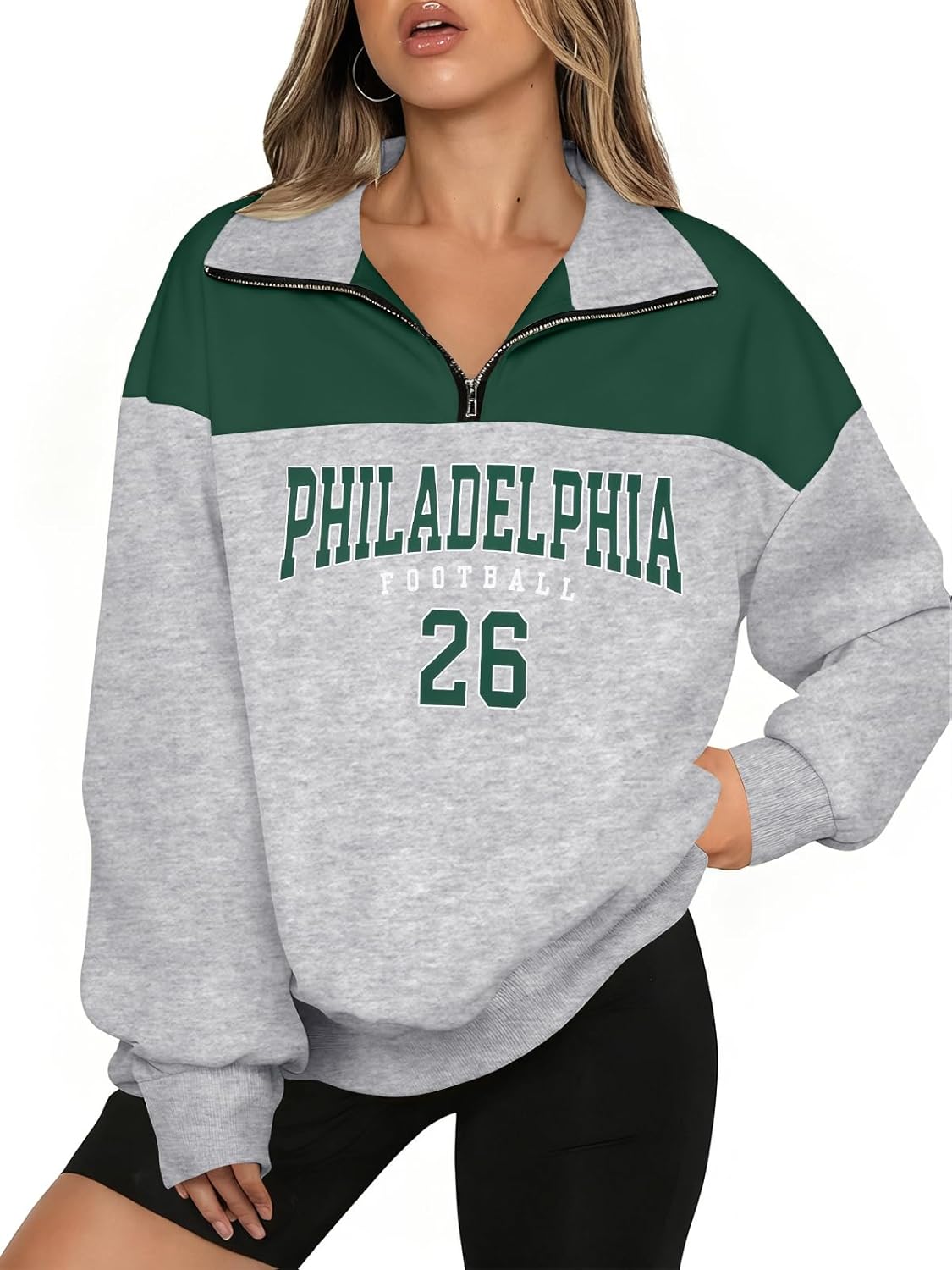 LUKYCILD Football Sweatshirts for Women Quarter Zip Pullover Football Season Game Day Shirts Casual Team Fans Tops