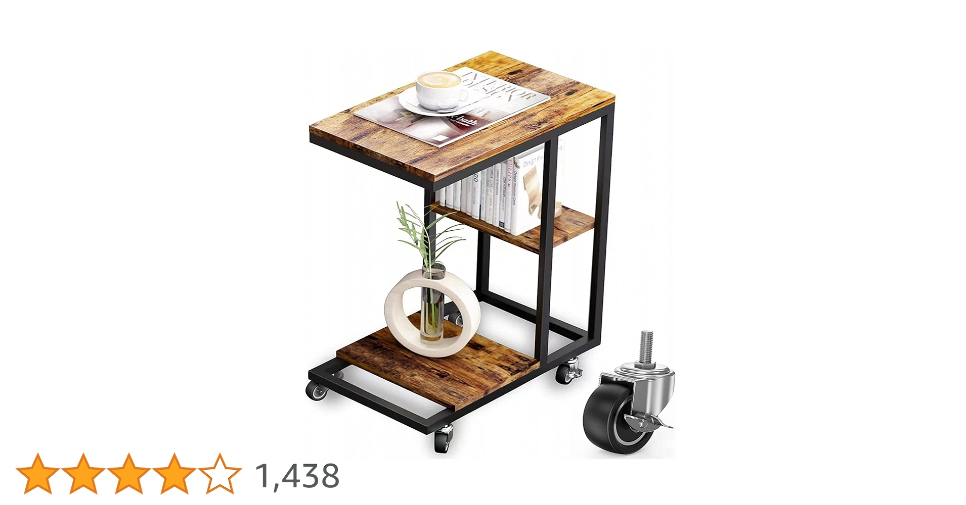 北欧デザイン 古家具◾️木製サイドテーブル キャスター付き ワゴン Amazon｜ZXD サイドテーブル ワゴン キャスター付きコの字型