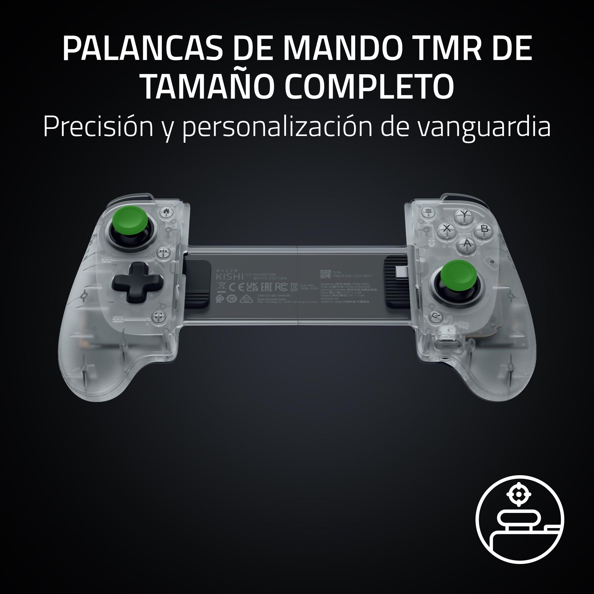 Razer Kishi V3 Phantom White - Mando móvil de tamaño Completo para Smartphones iPhone y Android - USB-C Plug-and-Play - Sticks analógicos Anti-Derive - 12 Botones - Haptics | Edición Phantom White