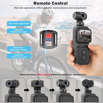 ydi 5K Vlogging Camera with Touch Screen, Pocket Action Cam Wi-Fi Body POV Camera with Electronic 270° Rotating Lens, Face Tracking, Remote Control, External MIC, 64GB Card