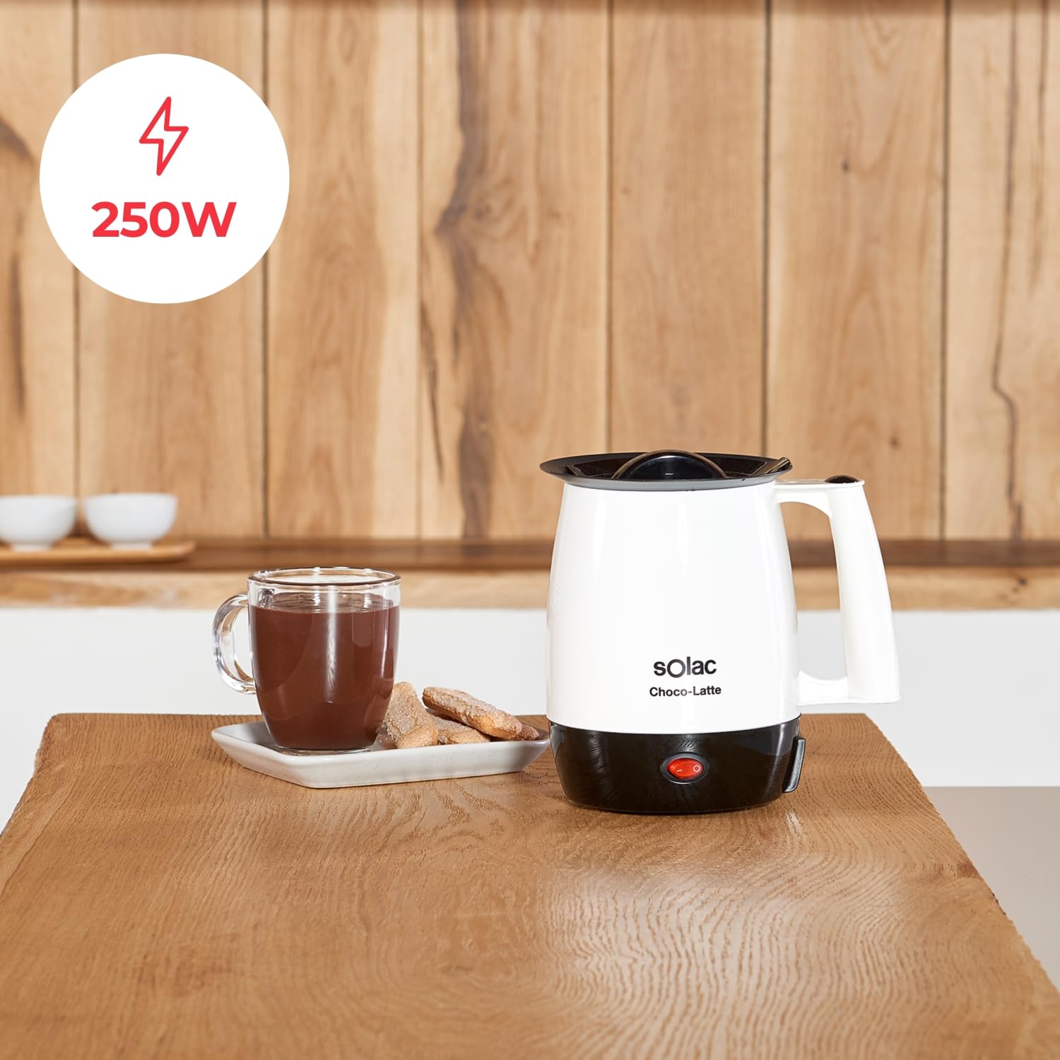 Solac Choco-Latte | Scaldalatte 1L | 250W | Cioccolata calda e tutti i liquidi | Filtro anti-crema | Rivestimento antiaderente | Facile da pulire | Design compatto | Bianco