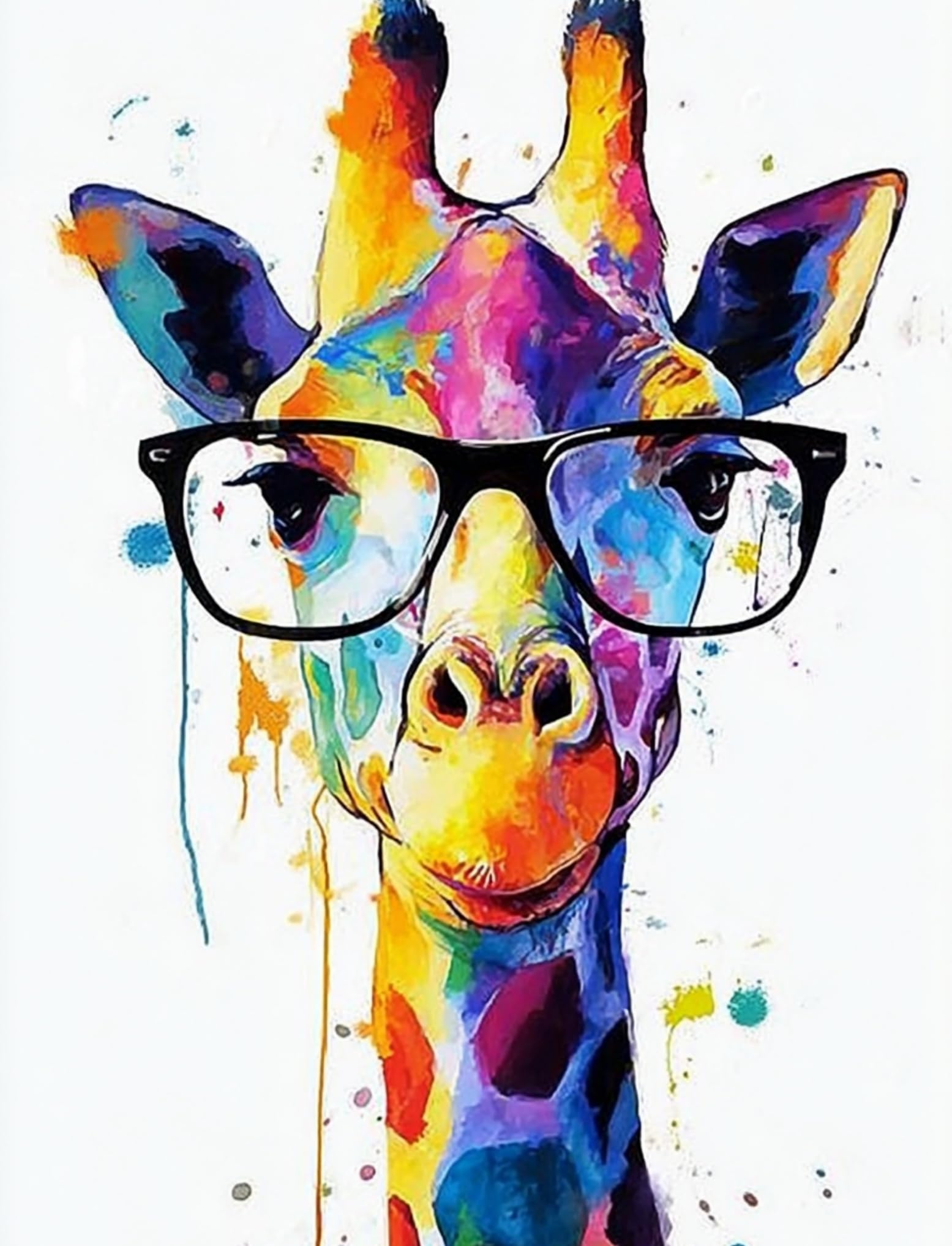 WANGWANGMIAO Paint by Number for Adults,Rainbow Giraffe Adult Painting by Numbers Canvas Kits, DIY Acrylic Oil Paints for Home Wall Decor Gift 16x20inch，with Frame
