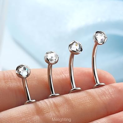 Melighting 14G Floating Belly Button Ring Internally Threaded Stainless Steel 316L CZ Clear Belly Ring Long Navel Piercing Barbell Body Jewellery for Women 10/12/14/16 mm