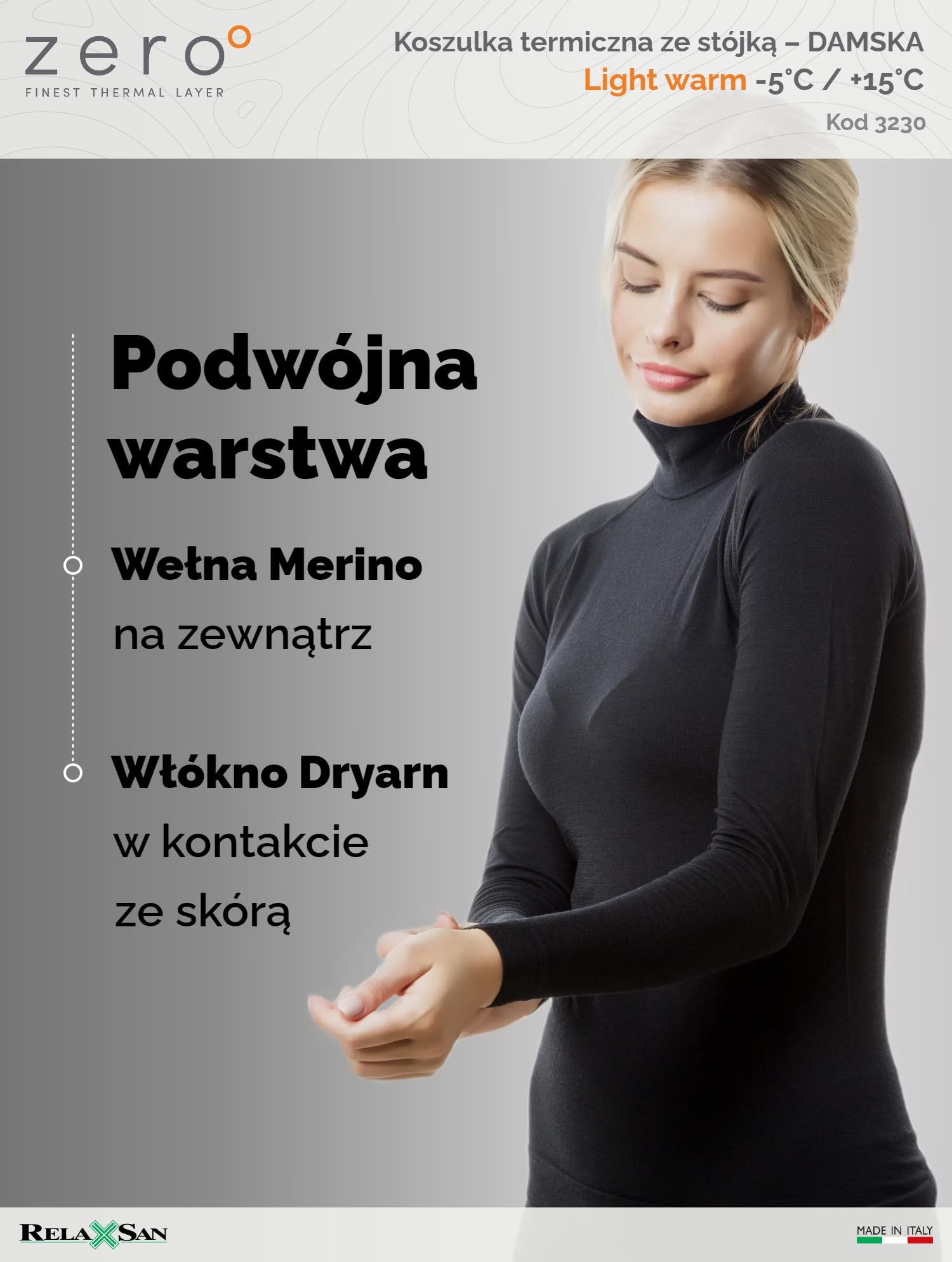 Relaxsan Zero 3230 - Damski Golf Termoaktywny Długi Rękaw Golf Wełna Merynosowa