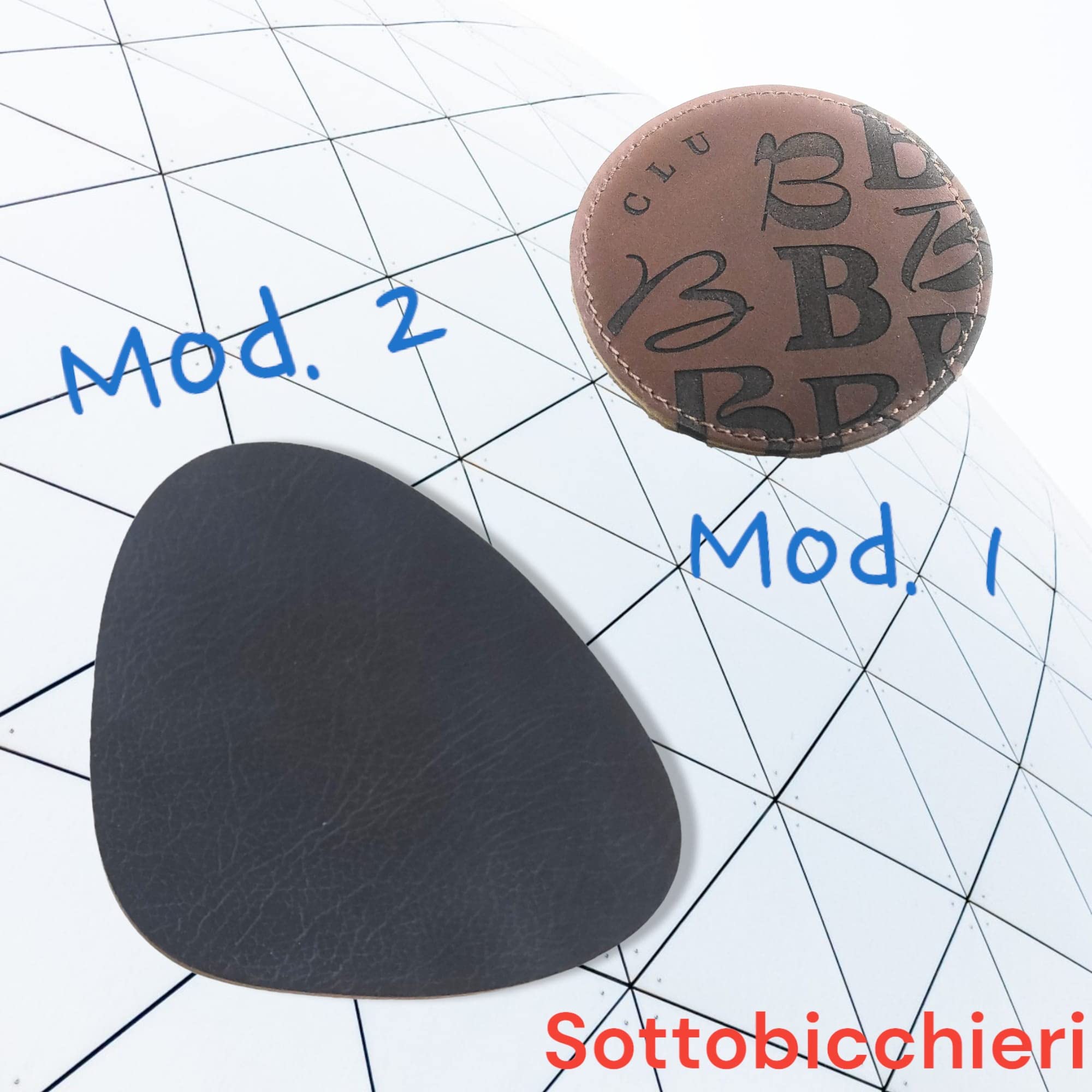 KIT 12 PZ - Sottobicchieri in cuoio o pelle pesonalizzati a scelta (Mod. 1 Rosso)