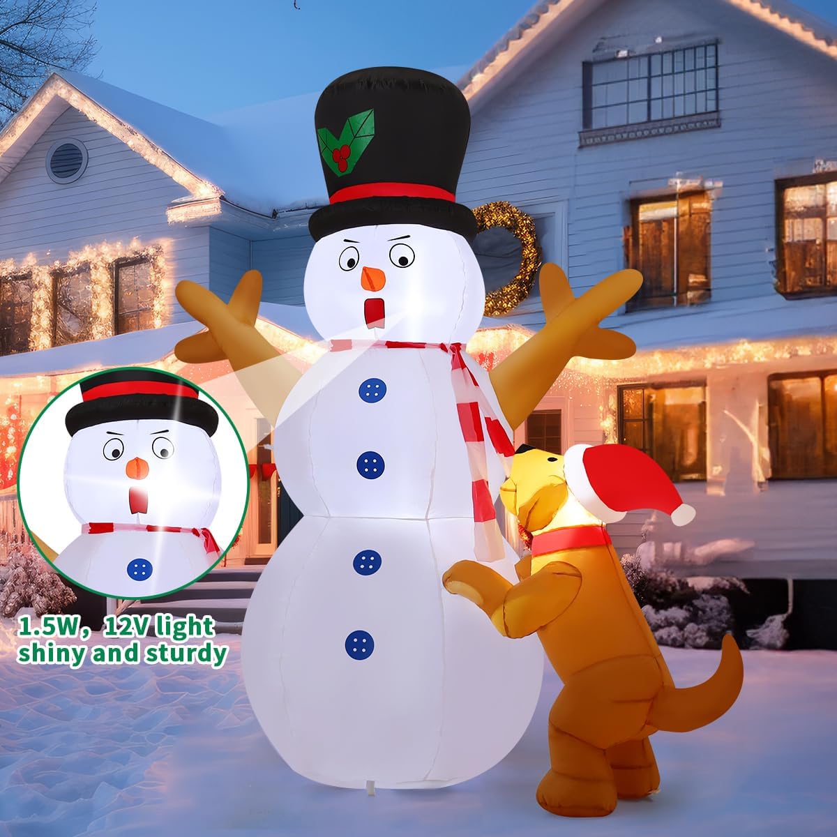 COMIN 6 FT Christmas Decorations Outdoor Inflatables Snowman&Dog Blow ups with Built-in LEDs for Yard Party Lawn Decor