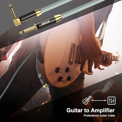 Miniatura 7 de EBXYA Cable de guitarra  Paquete de 2 cables de instrumento eléctrico de 10 pies de 14 pulgadas TS cable de guitarra recto a ángulo recto cable AMP