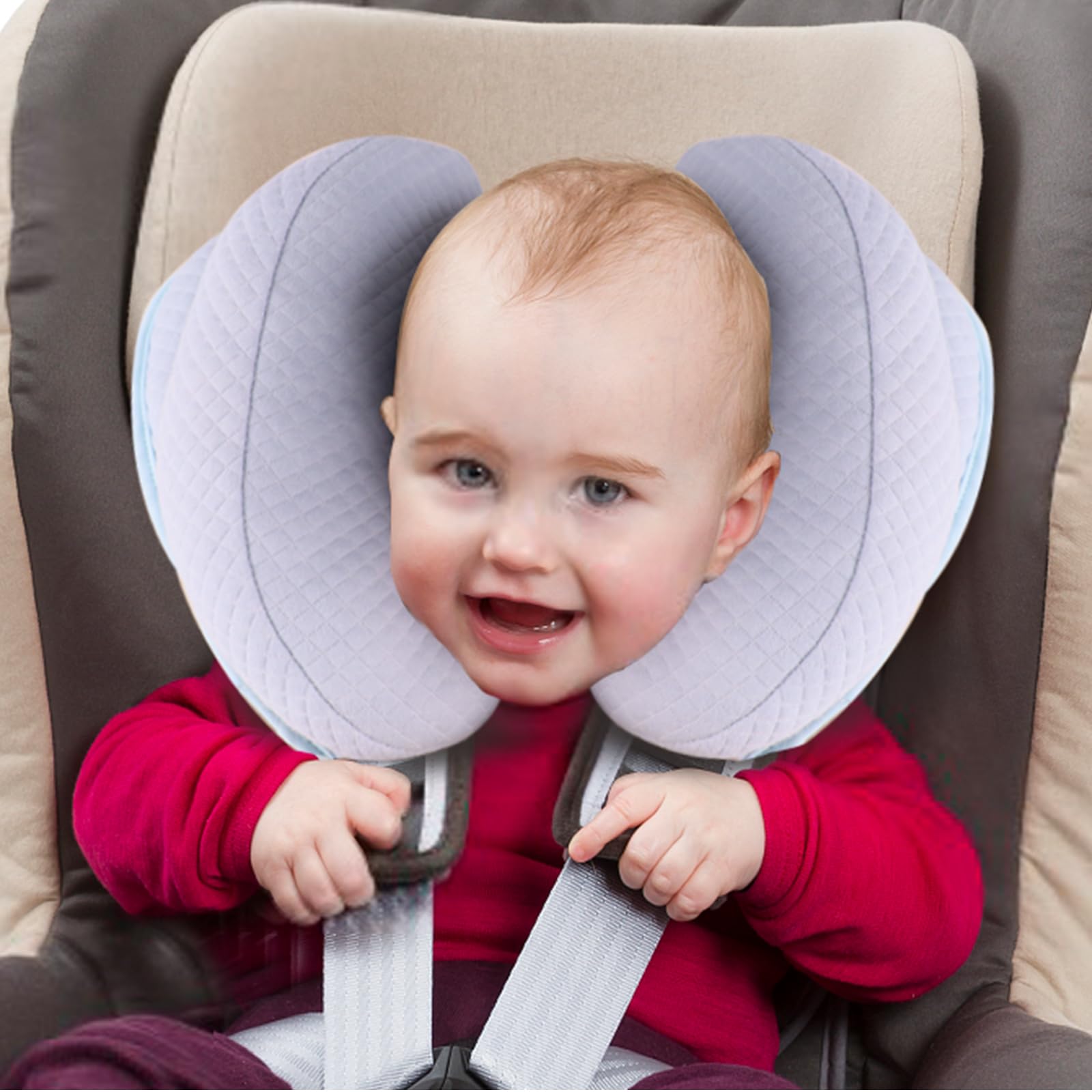 Almohada de viaje 2 en 1 mejorada para bebé, ajustable con forma de plátano, almohada de apoyo para el cuello y la cabeza, cojín de inserción para cochecito, para niños, niños pequeños,