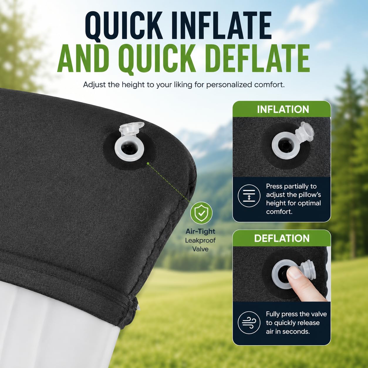UWILLION Almohada inflable de camping con funda extraíble, almohada inflable ultraligera, ligera, ergonómica y lavable para camping, senderismo y viajes, color gris