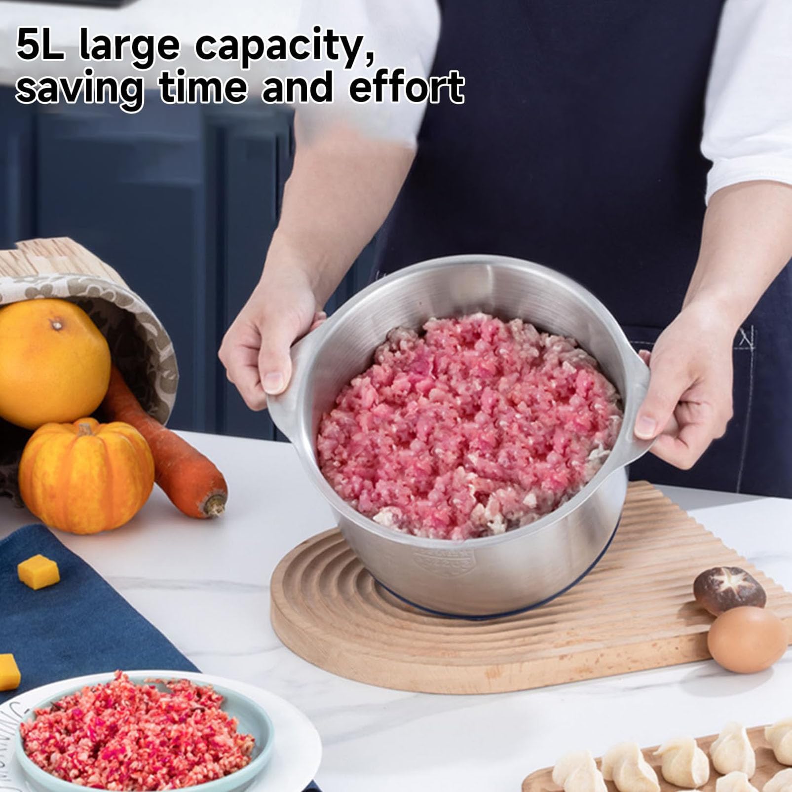 Genérico Picadora de Carne eléctrica de 500 W, Mini picadora de Alimentos de 5 L con 6 Cuchillas, 5 velocidades Ajustables para cocinar en la Cocina, Preparar Comida para bebés y Mascotas (Azul).