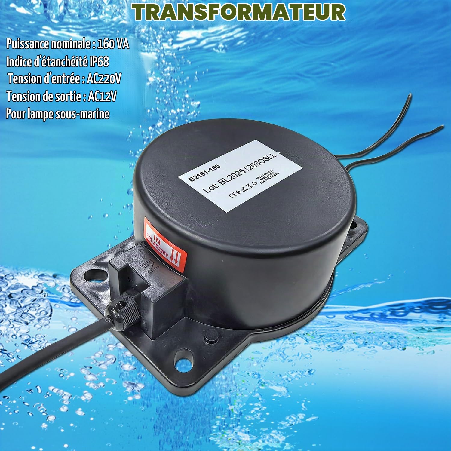 BARCELONA LED Transformateur 160W AC220V vers AC12V IP67 Étanche pour Éclairage LED Piscine Alimentation 12V AC Projecteurs Piscine Submersibles Fontaine Bassin Jardin
