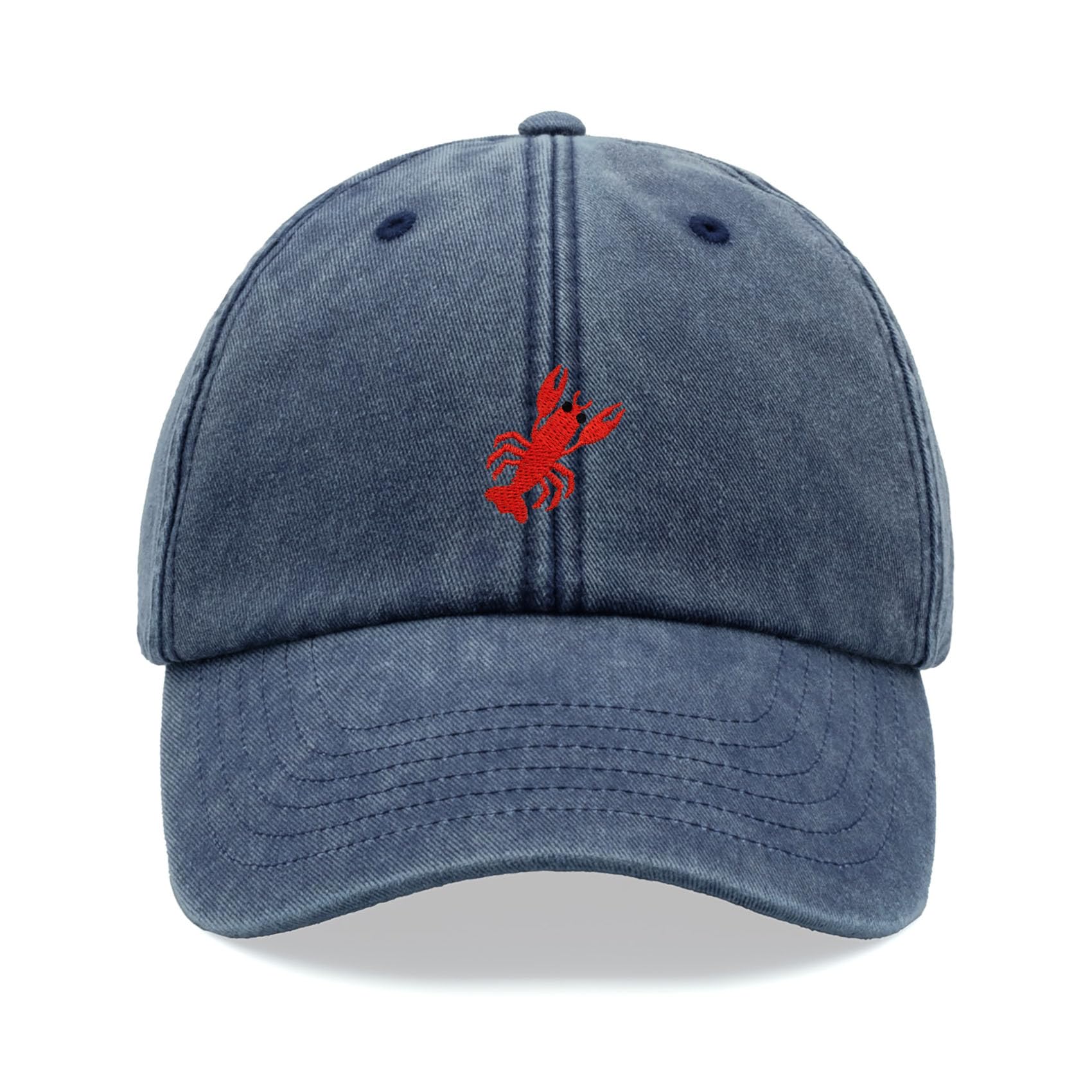 Lobster Baseball Cap Vintage Washed Unisex Dad Hat Adjustable Blue Denim