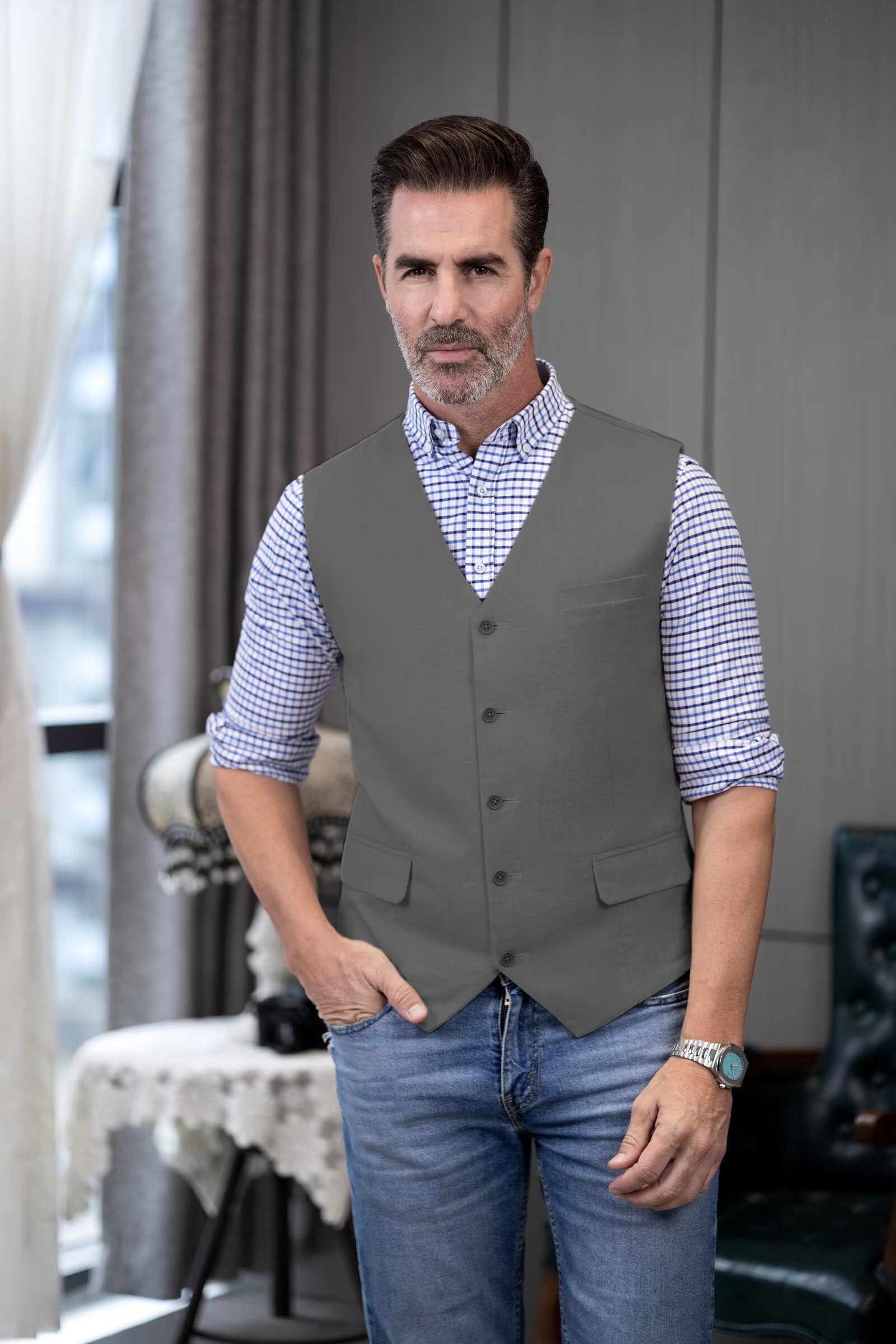 Solovedress Herren Elegant Anzugweste Herrenwesten Sommer Leinen Weste für Hochzeit und Party