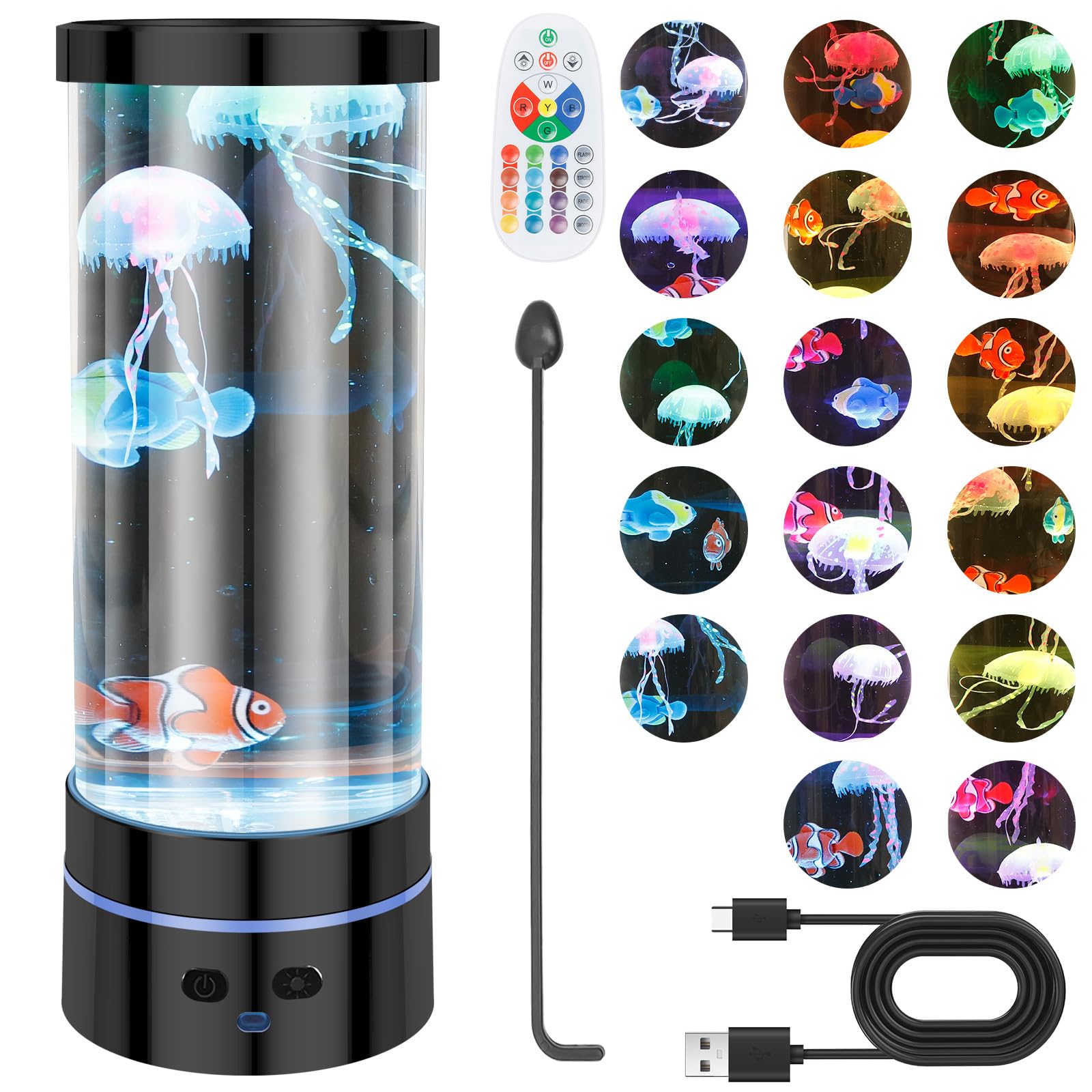 Hzuizxyo Black Jellyfish Lamp Jelly Fish Lava Light Lamp Fantasy Aquarium Sensory Lights With 17 Change Colours Modes,Remote Control Desktop Mood Light Decoration Usb/Battery Operated For Home Office Bedroom(Black)