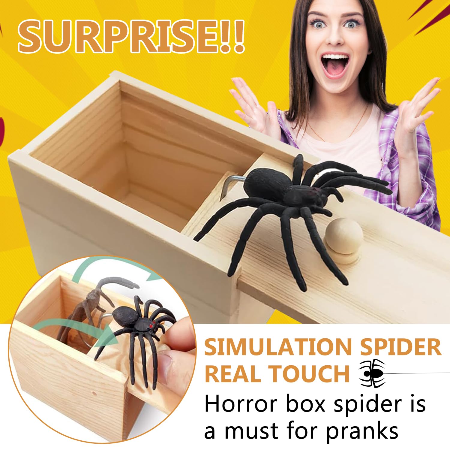 Spinne In Der Box, Spinne Überraschung Streich Holz Angst Box