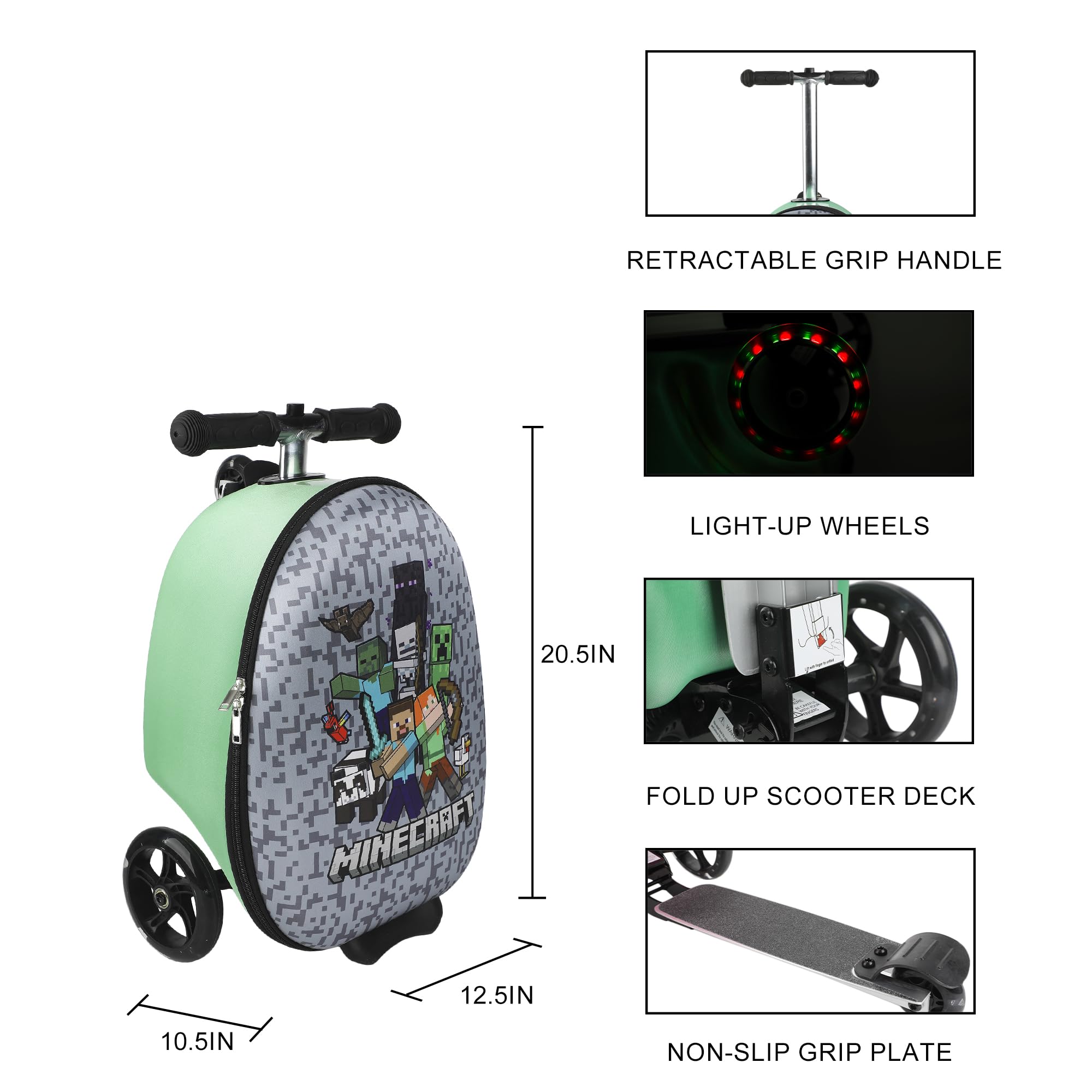 Bioworld Minecraft Kids' 2-in-1 Suitcase (18") and Scooter Luggage