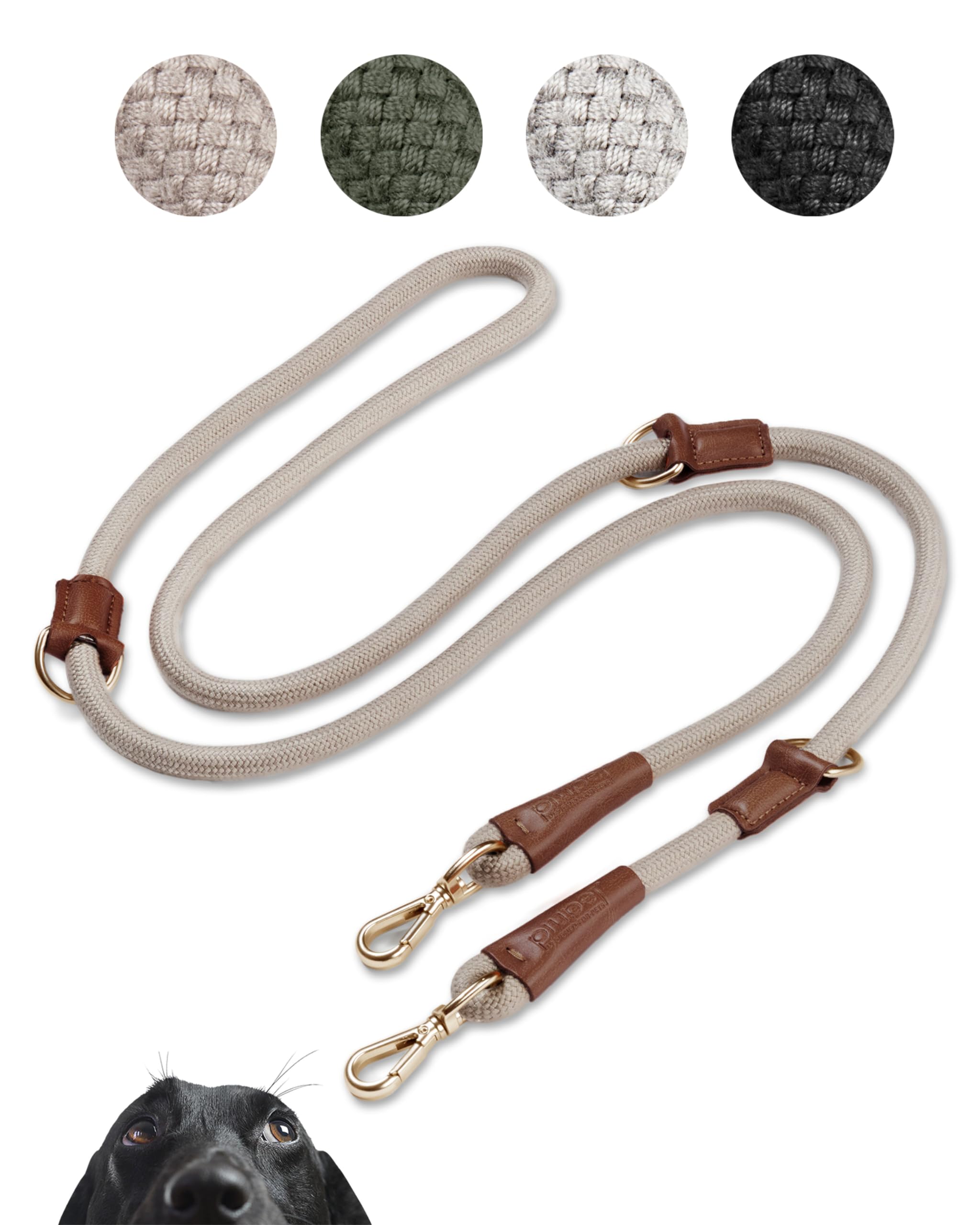 PiuPet® Correa para Perros I 3 Posiciones Ajustables I 2m de Largo I Correas para Perros Grandes y pequeños I Correa multiposicion Perro I Correa Perro Larga| Correa Perro adiestramient (Beige)