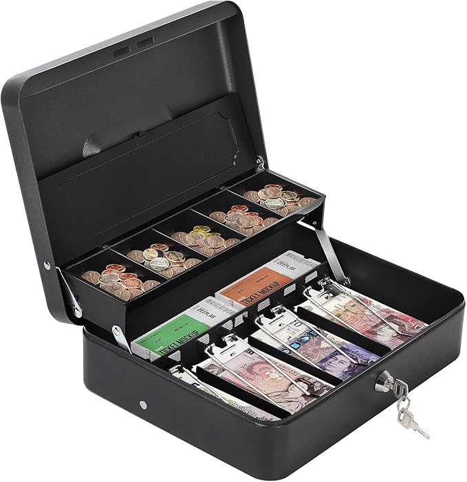 HAITRAL Metal Cash Box with Key Lock, Note and Coin Safe Box, Portable ...