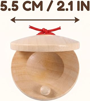 Wooden Castanet, Percussion Instrument - 2Pcs Hand Finger Castanets, Wood Castanets Classroom DIY Rhythm Music Musical Instrument