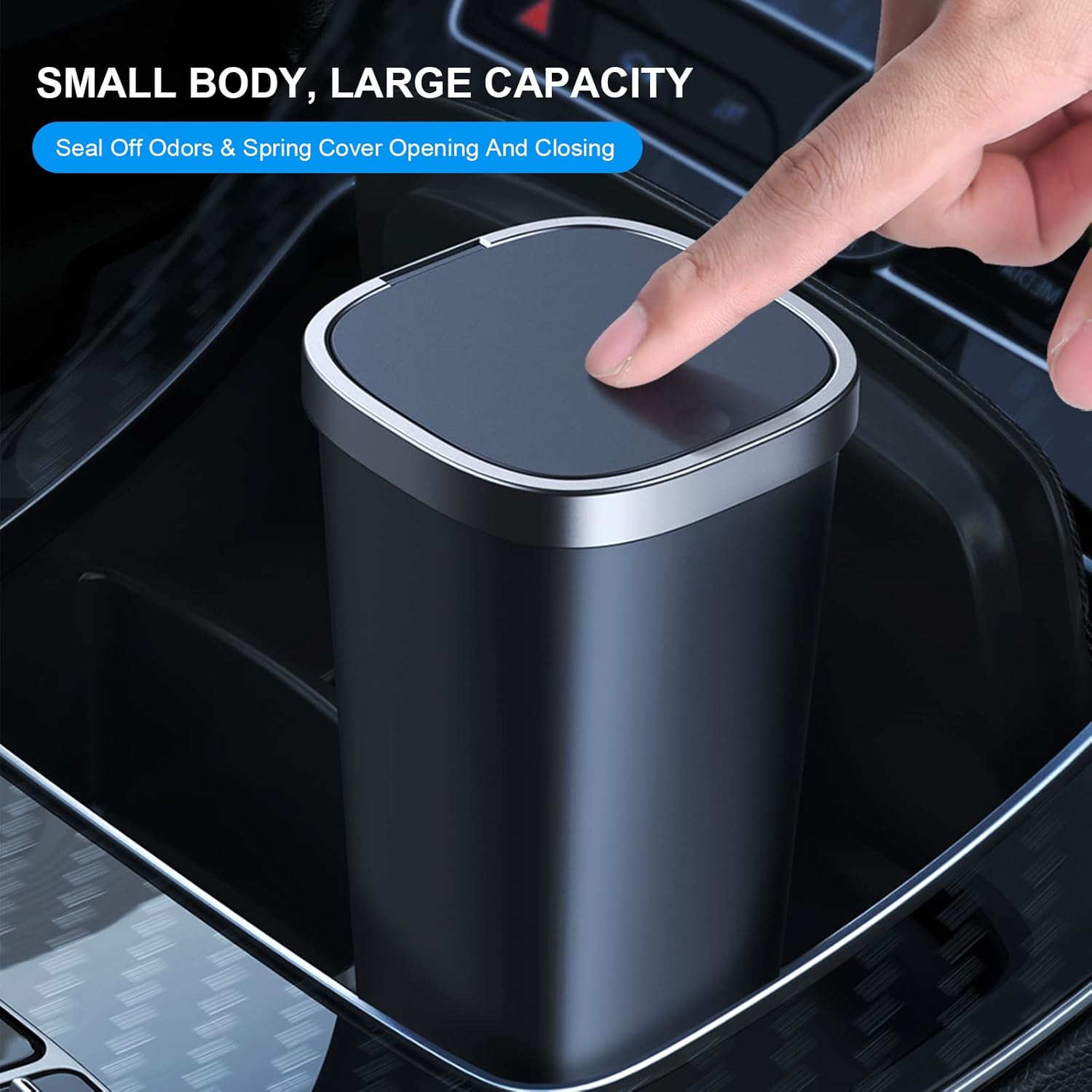 2 Pack Mini Car Trash Can with Lid and 90 Bags, Small Cup Holder Trash Can for Car Door Home Office Bedroom Desktop - Waterproof & Odor Blocking (2Black)