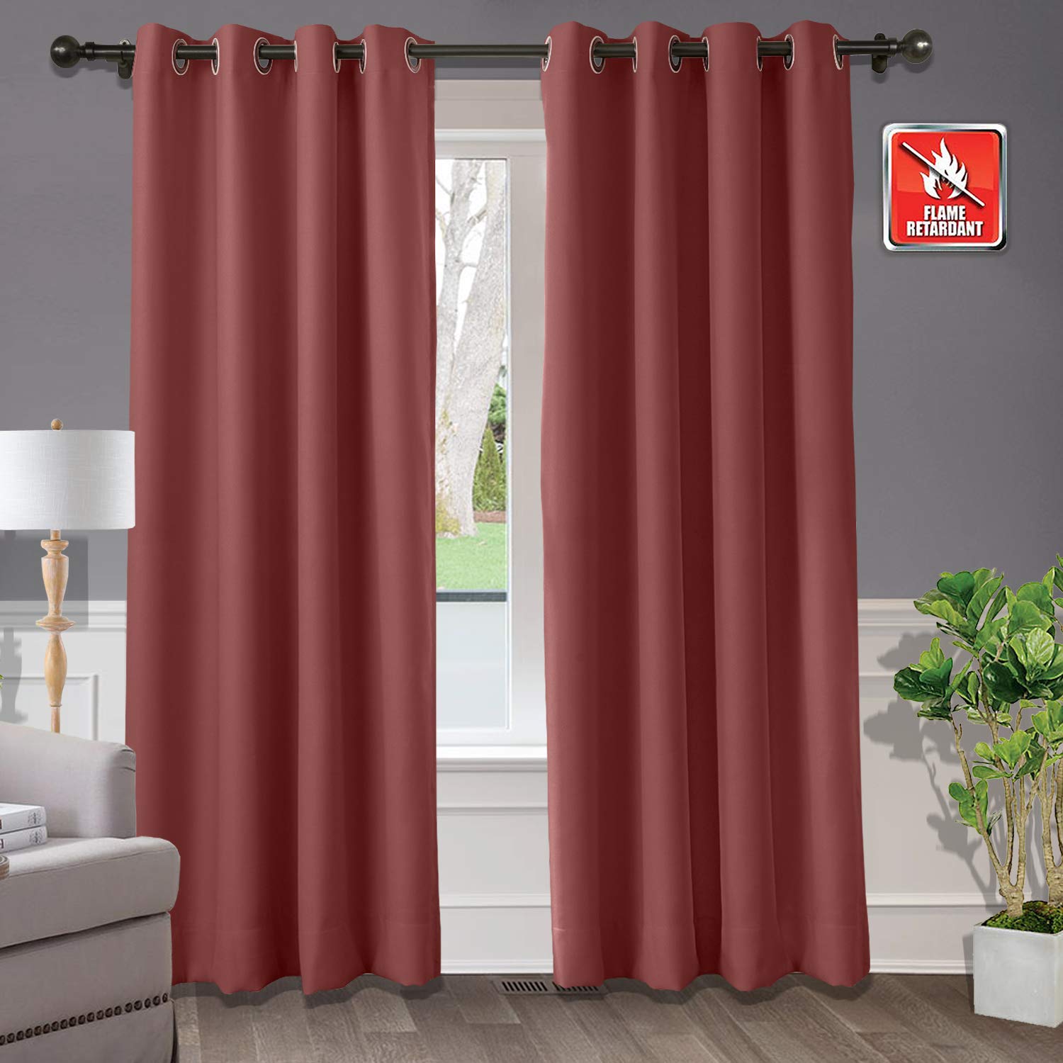 Pannello oscurante isolante termico ignifugo con occhielli in bronzo, 254 cm di larghezza x 243,8 cm di lunghezza, ideale per casa, ufficio, hotel, scuola, cinema, ospedale, colore Merlot