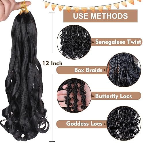 Miniatura 5 de COOKOO - 9 paquetes de trenzas de bob rizado francés de 12 pulgadas para mujeres, 50gpaquete, trenzas de cabello rizado francés pre-estiradas,