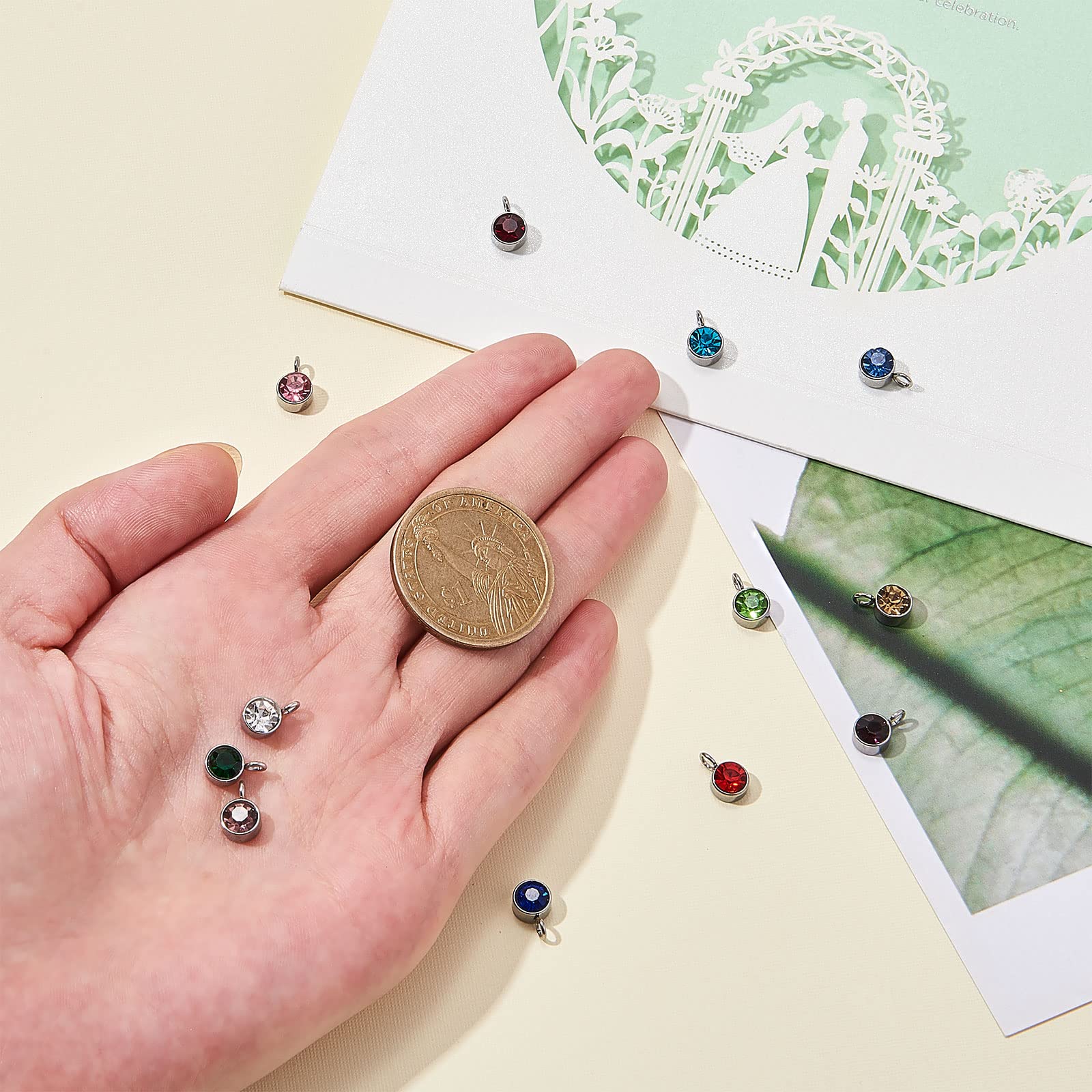 Airssory 60 Pcs 12 Colors Stainless Steel Faceted Glass Rhinestone Crystal Mini Charms Small Birthstone Pendant Assorted Lot for Jewelry Making - Image 4
