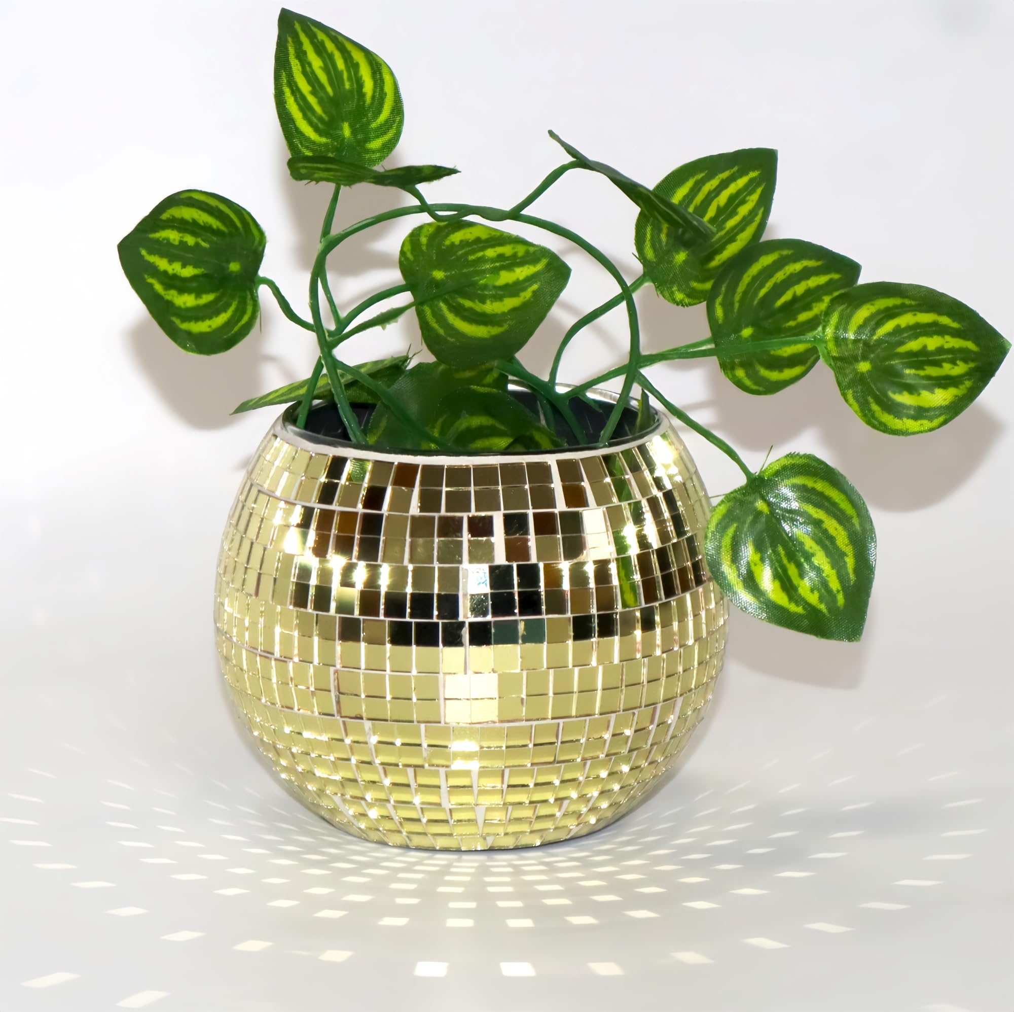 Gold Disco Ball Planter, Mosaic Glass Mirror Ball Vase, 3*4*4 IN