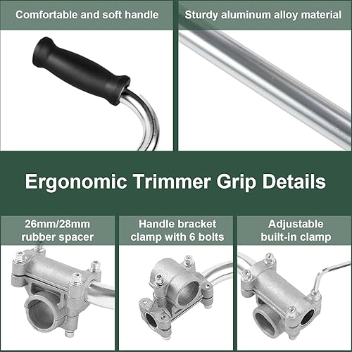 Miniatura 3 de 2 piezas de mango para malezas, mango de recortadora de cuerda, agarre ergonómico para recortar, mango de desmalezadora con abrazadera de soporte,