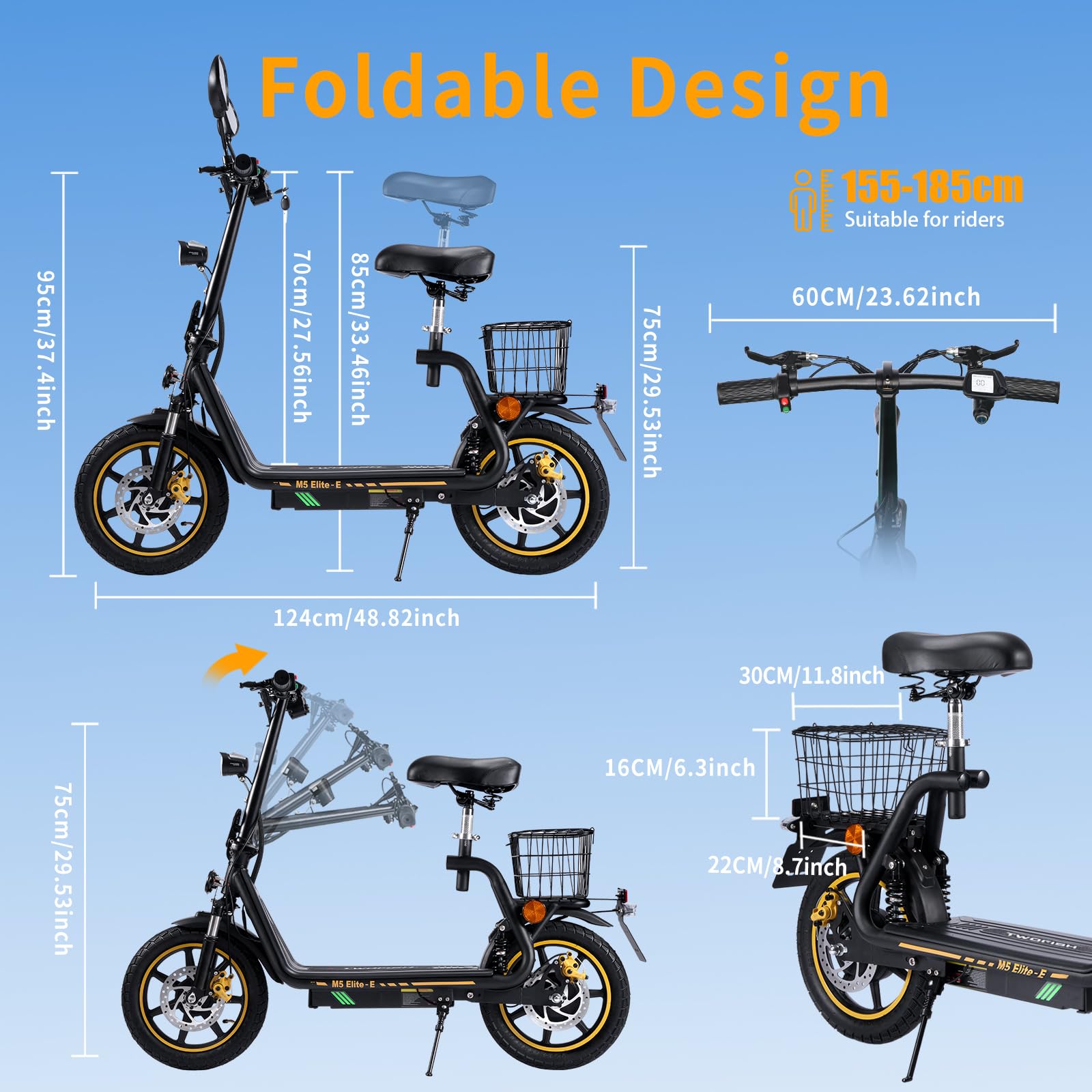 TWOFISH Monopattino Elettrico Omologato per la Circolazione Stradale (EEC), Scooter Elettrico da 14 Pollici per Adulti con Batteria da 48 V 13 Ah, Portata 120 kg, Autonomia 30 km