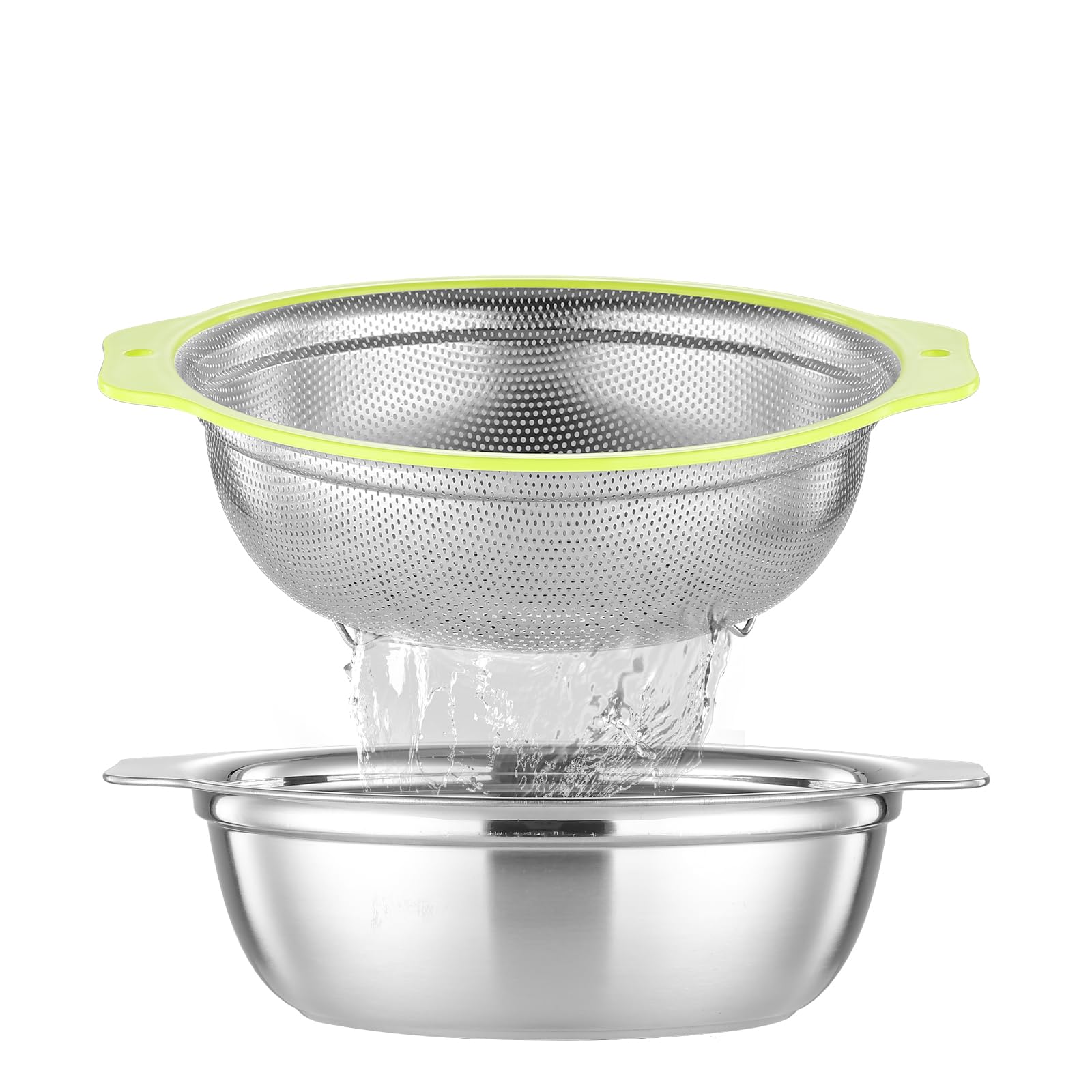 AHIABOAT Colander Stainless Steel Microporous, 4QT Large Capacity Rice Strainer with Mixing Bowl, Rice Washing Bowl Set with Handle, Food-Grade