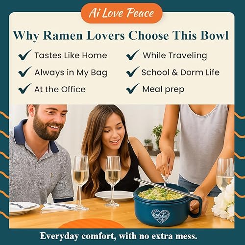 Miniatura 6 de AI LOVE PEACE Tazón para ramen, 40 onzas, para cocinar fideos en microondas para ramen, Pho, sopa y pasta, apto para lavavajillas y portátil, ideal
