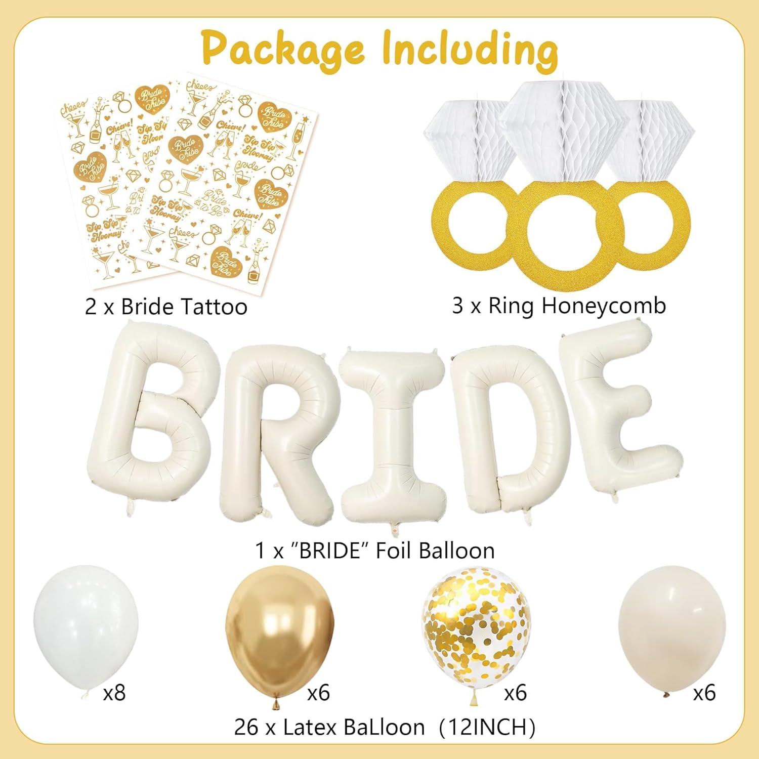 Vlipoeasn 39PCS Bachelorette Party Decorations Kit, Sand White Bride to Be Party Decorations, Bride to Be Sash & Veil, Tattoo Sticker, Foil Curtains, Balloons, Bridal Shower Party Supplies - Image 2