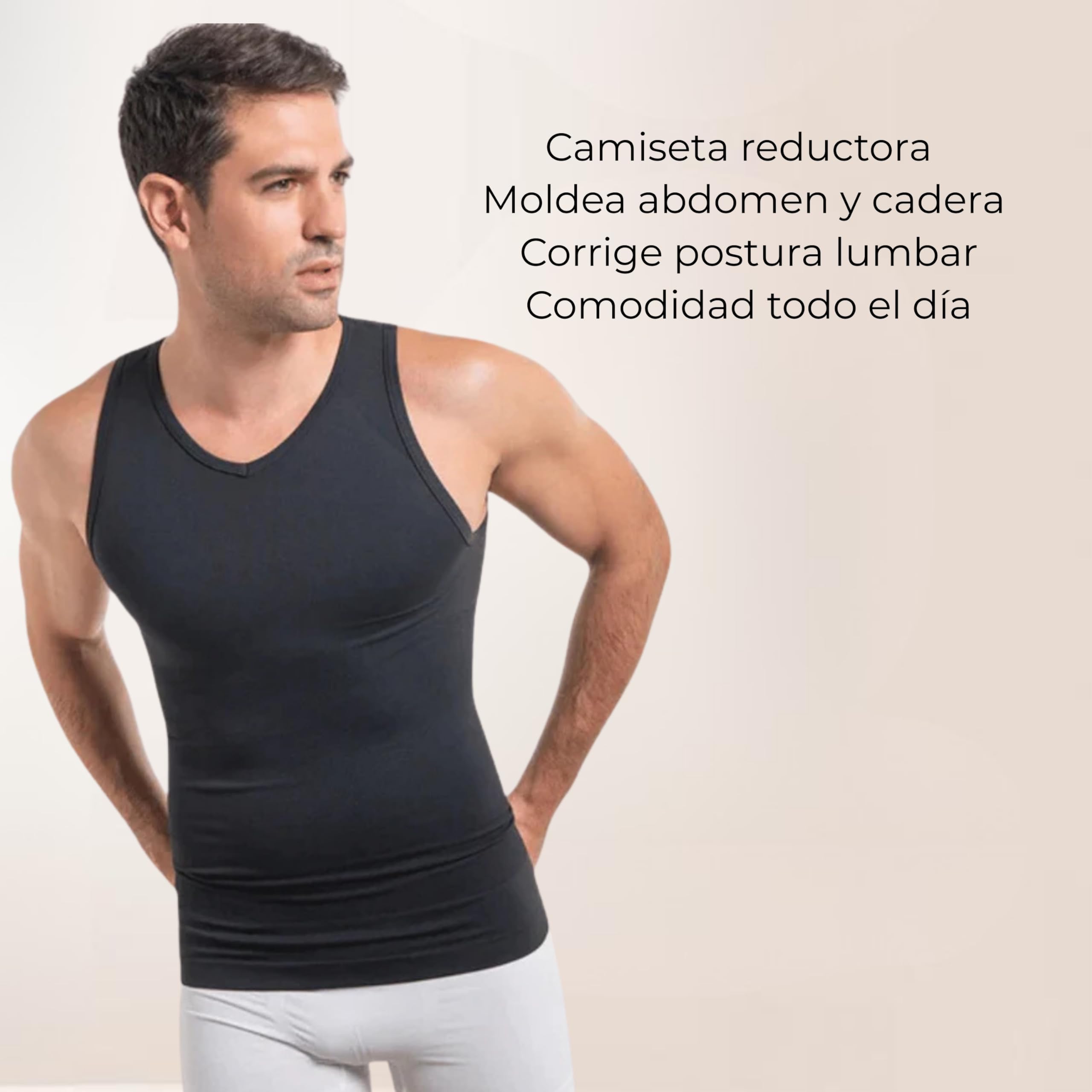 ANAISSA Camiseta Compresión Hombre con Fibra Emana Speed. Camiseta Reductora Hombre Moldea y Estiliza. Camiseta de Compresión Corrector Postural. Control Abdomen, Caderas y Espalda.