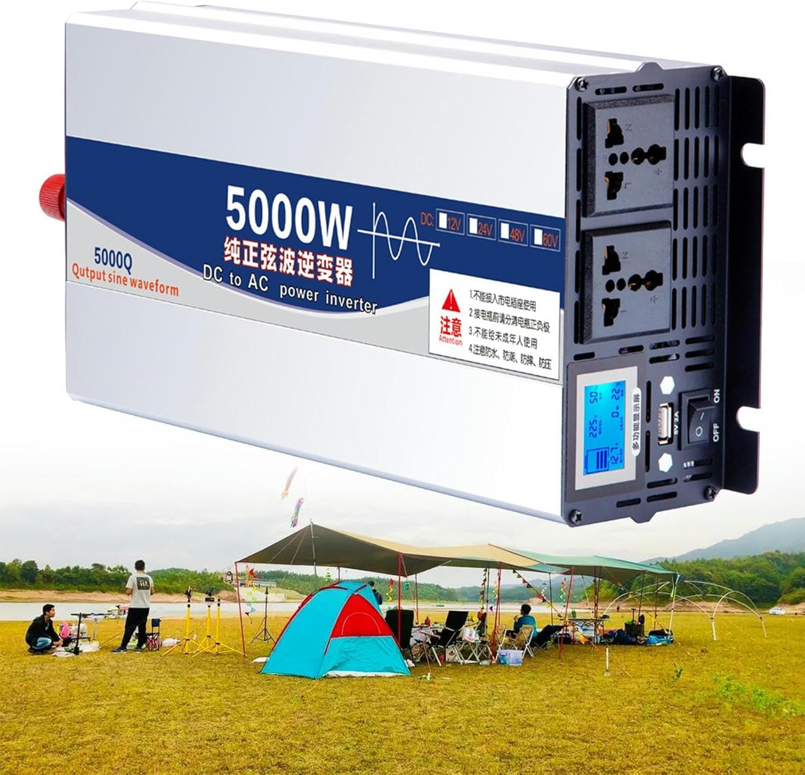 Onduleur de voiture pure sinus 5000W convertisseur 12V 220V avec écran LCD pour véhicule