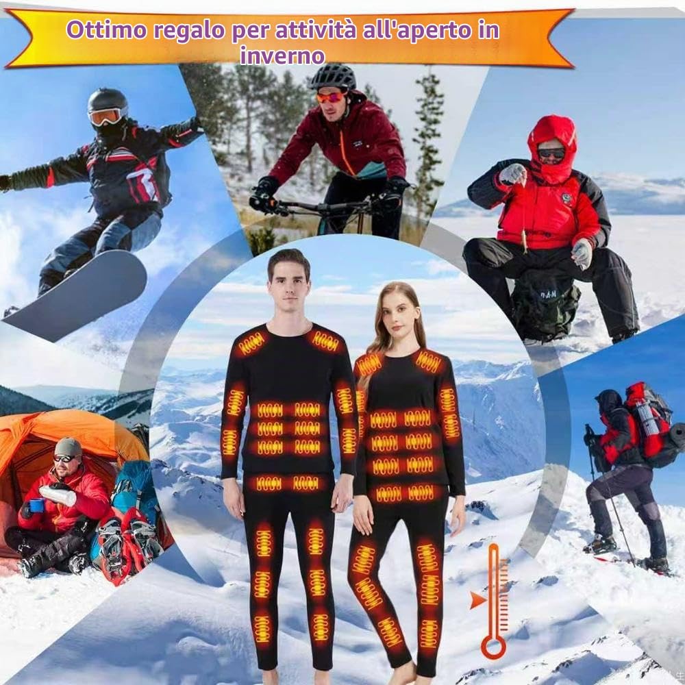 Completo Intimo Termico riscaldato da Uomini e Donne per Lo Sci Invernale,Tramite USB Riscaldamento Intelligente a 42 Zone Maglia e Pantaloni Termici S-4XL