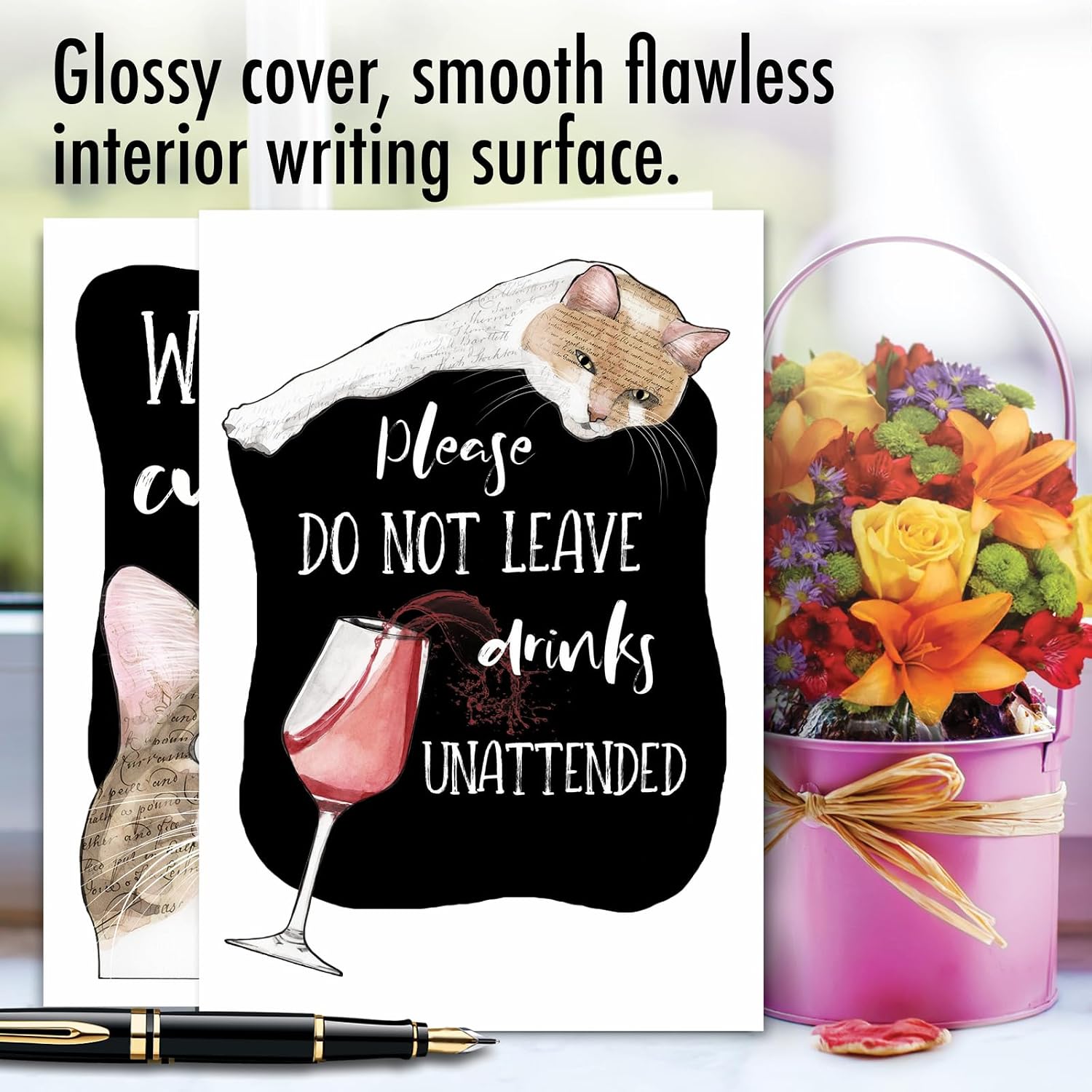 NobleWorks - 10 Assorted Funny Cats Greeting Cards Boxed set with Envelopes - Pet Animals Variety Pack - Cat Antics AC3638OCB-B1x10